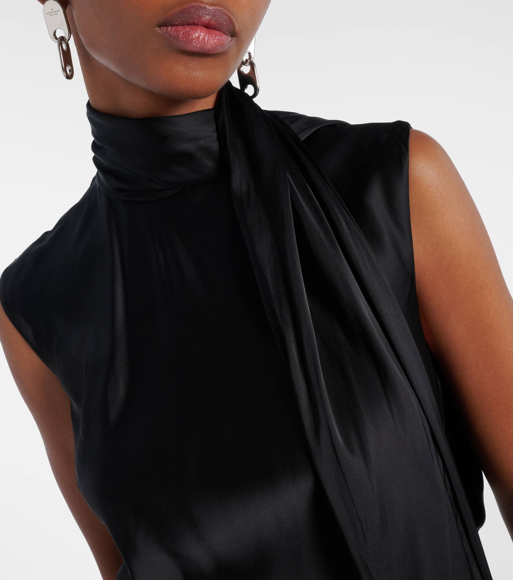 Fringed scarf-detail satin midi dress - 4