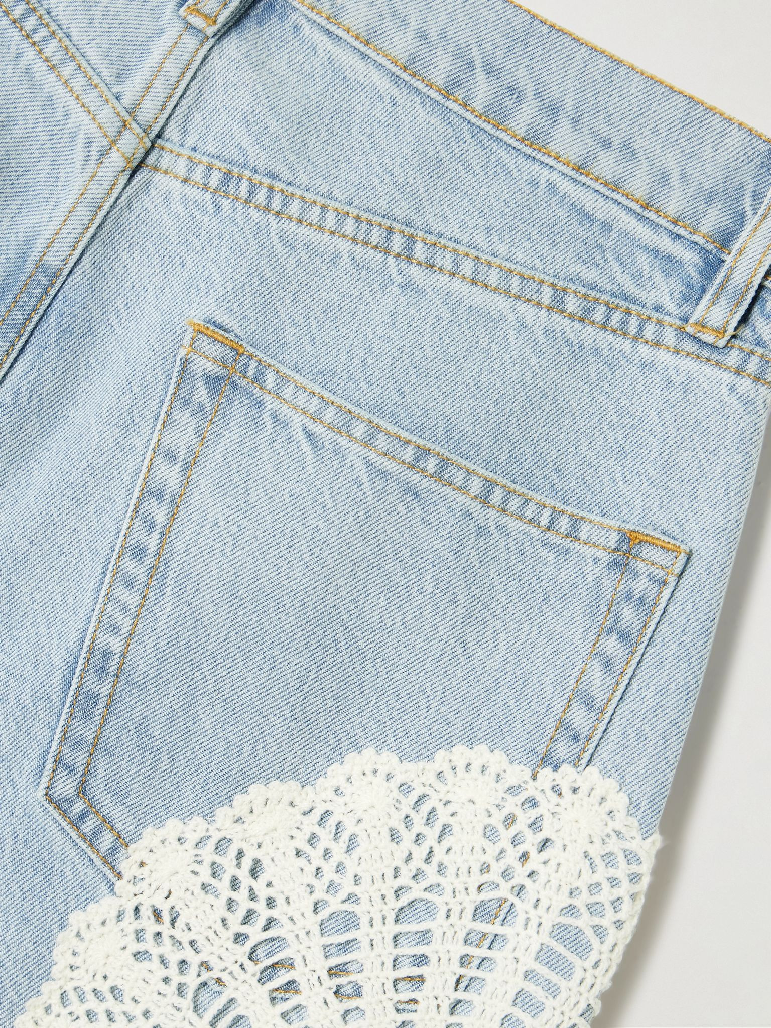 Appliquéd cropped high-rise straight-leg jeans Light denim - 6