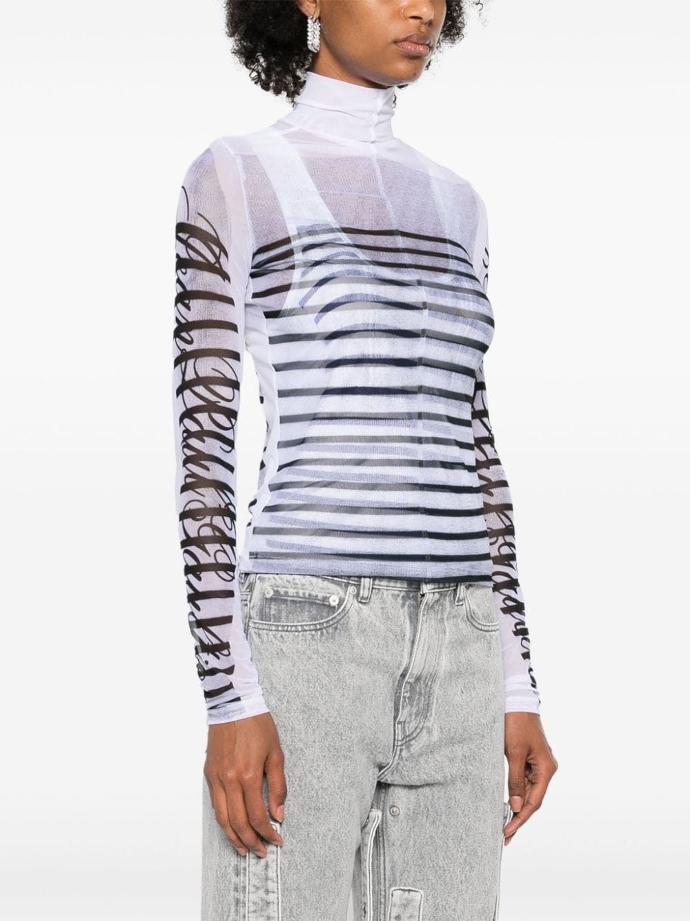 mesh-design striped T-shirt - 3