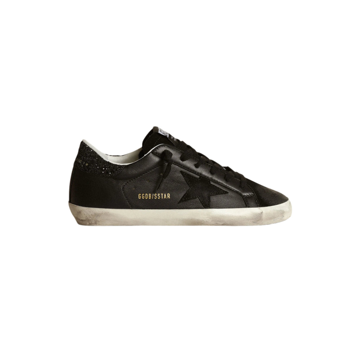 WOMEN'S SUPER-STAR NAPPA LEATHER SNEAKERS W/GLITTER STAR (BLACK) - 1