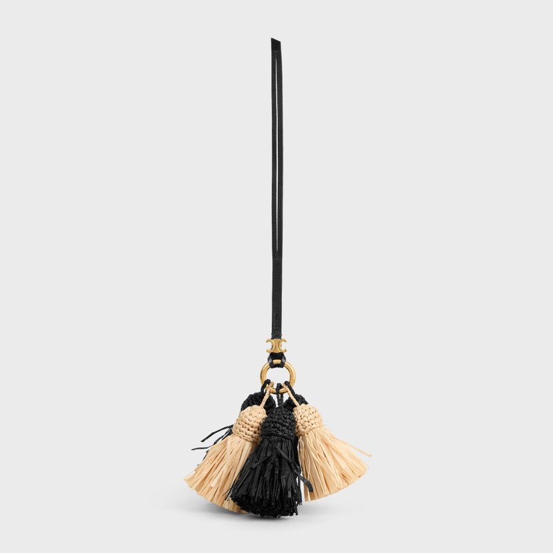 MULTI POMPON CHARM IN RAFFIA AND SMOOTH LAMBSKIN 1