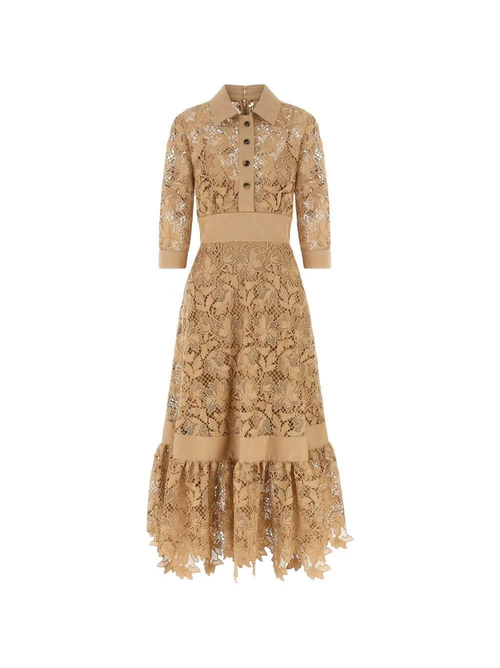 floral macramé ruffled midi dress - 1