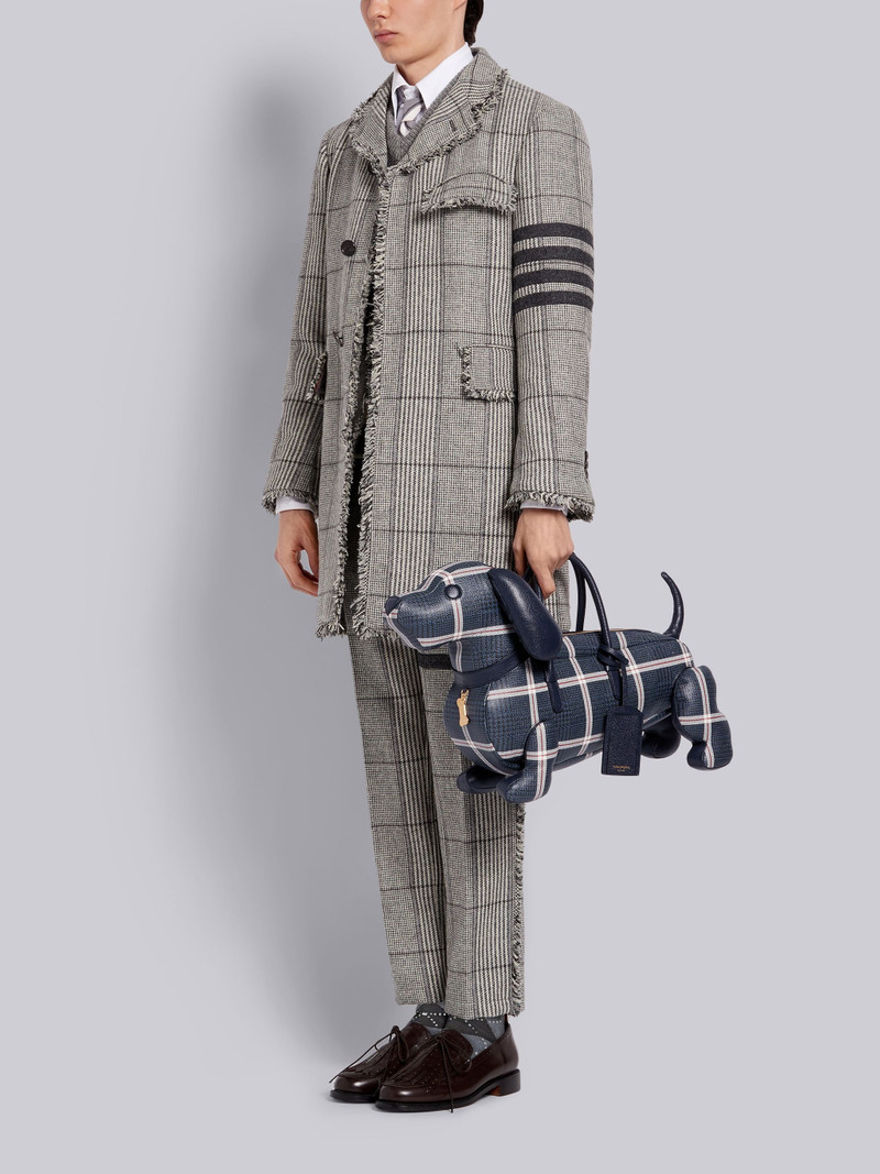 Navy Pebbled Calfskin Prince of Wales Hunting Tweed Print Hector Bag 6