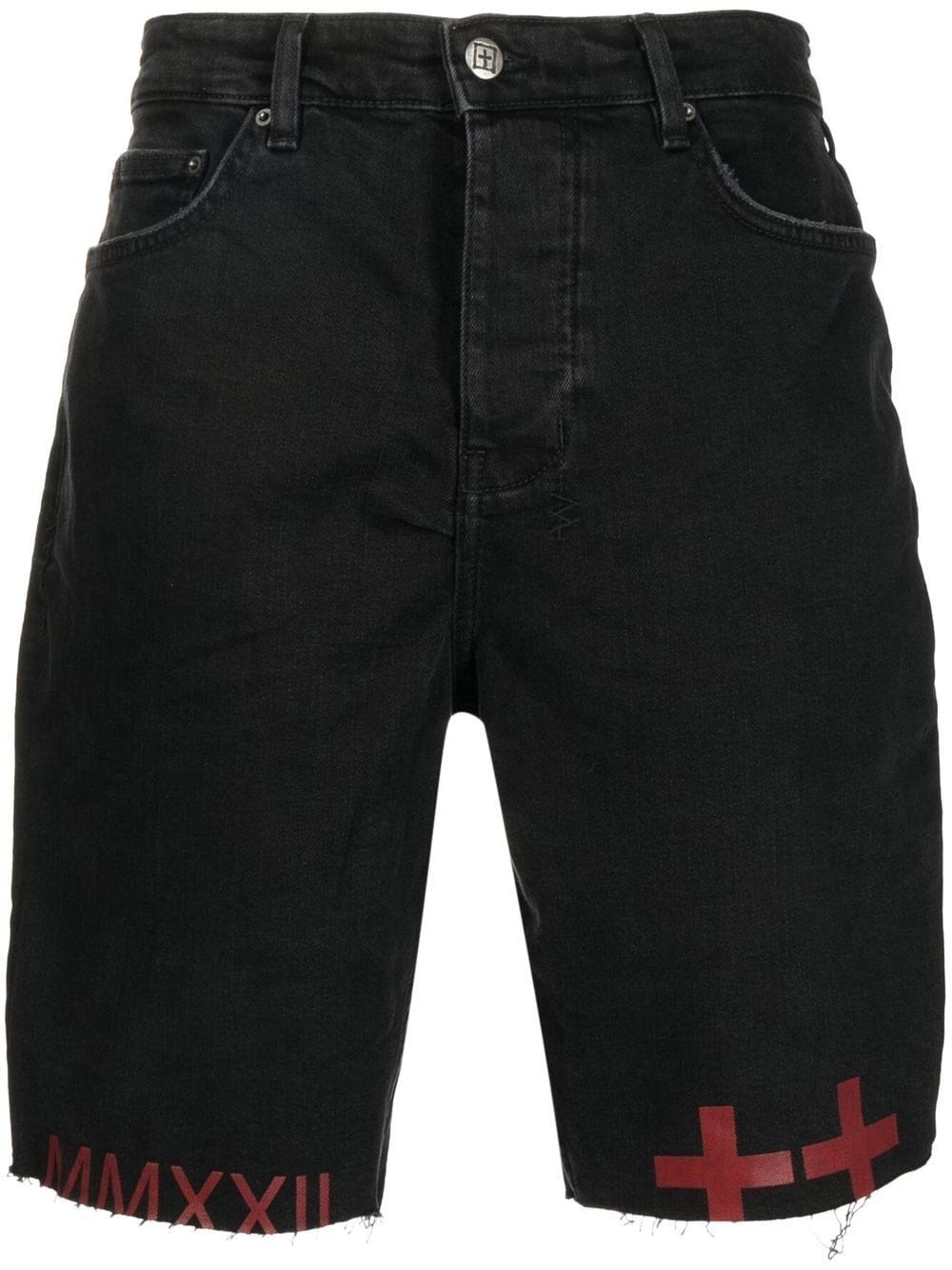 logo numerals denim shorts - 1