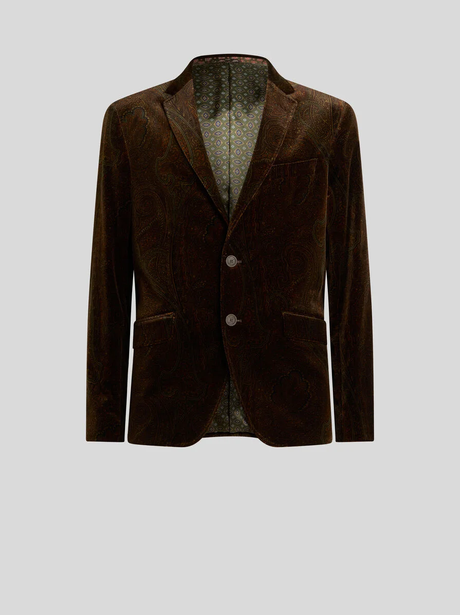 SINGLE-BREASTED JACKET IN STRETCH COTTON VELVET WITH ARNICA MOTIF - 1