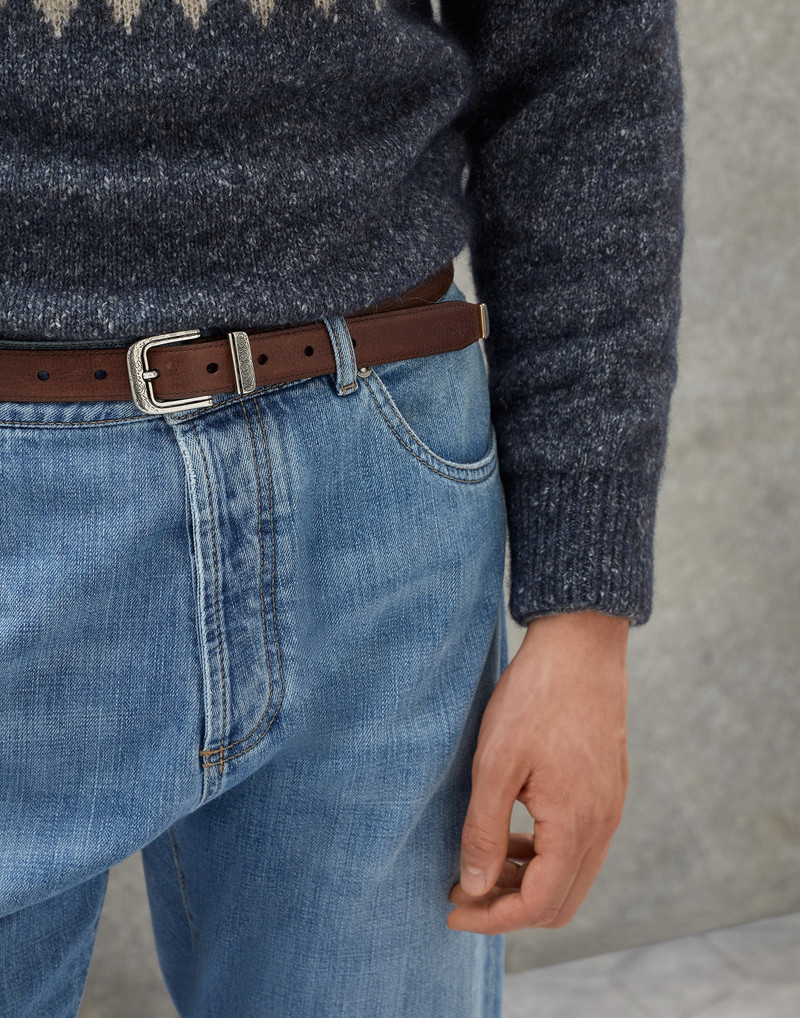 Brunello Cucinelli Blotted calfskin belt with detailed buckle and tip outlook