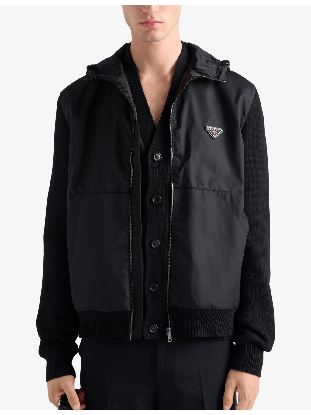 Hooded triangle-logo cashmere and wool cardigan - 3