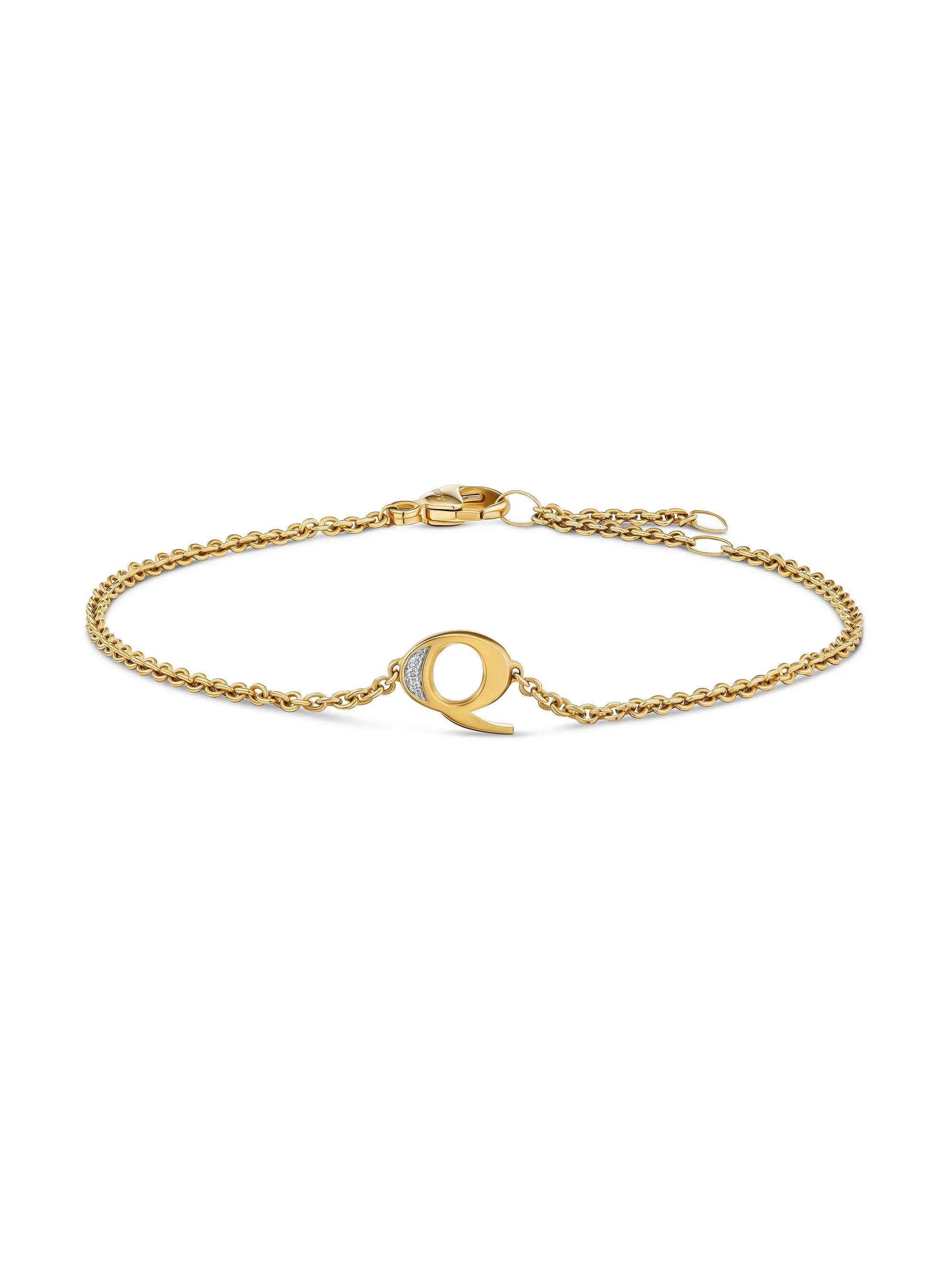 Women's Petite Pavé Initial Chain Bracelet in 18K Yellow Gold - Initial Q - 1