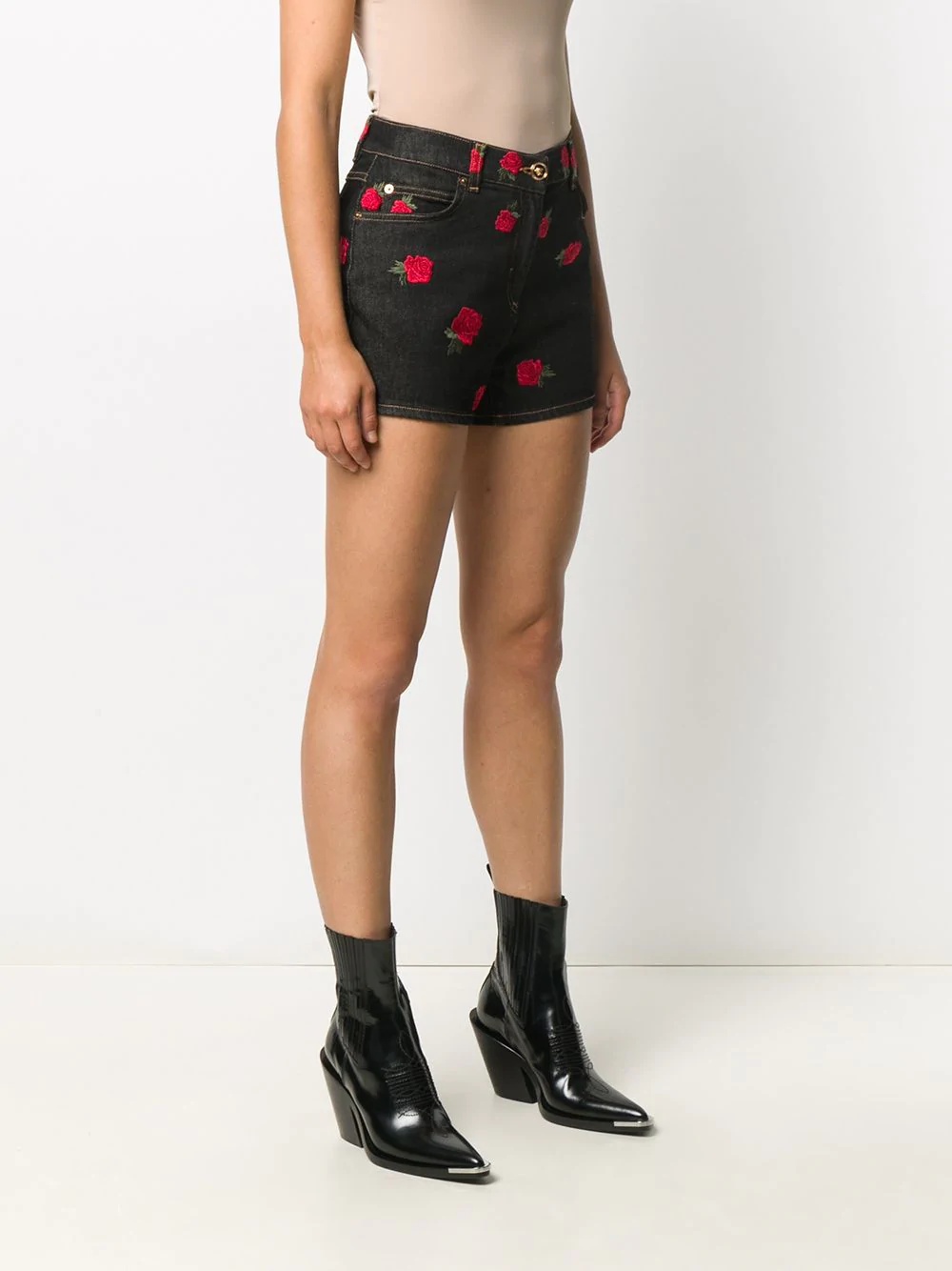 rose-embroidered shorts - 3