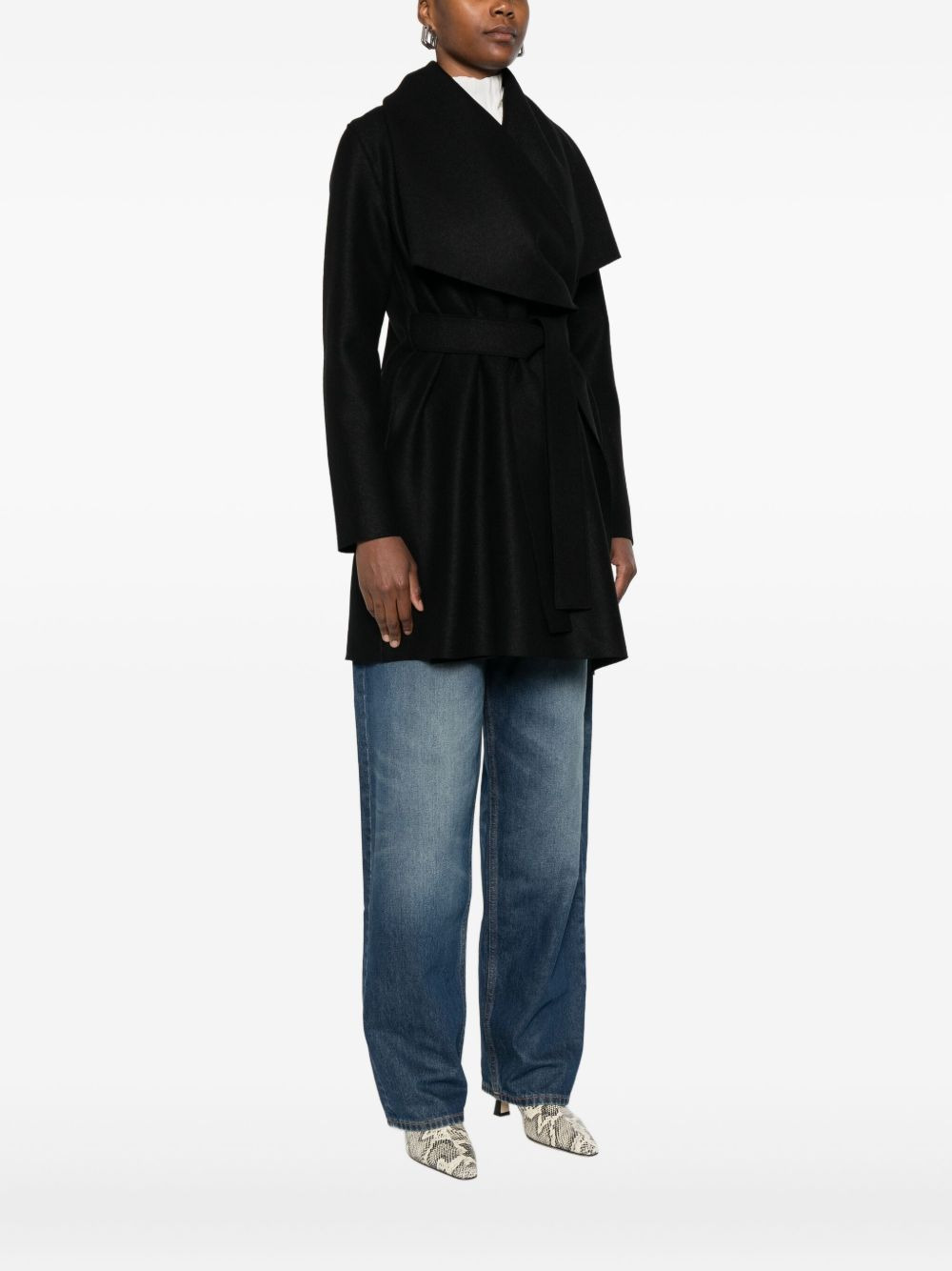 wrap-front belted coat - 3