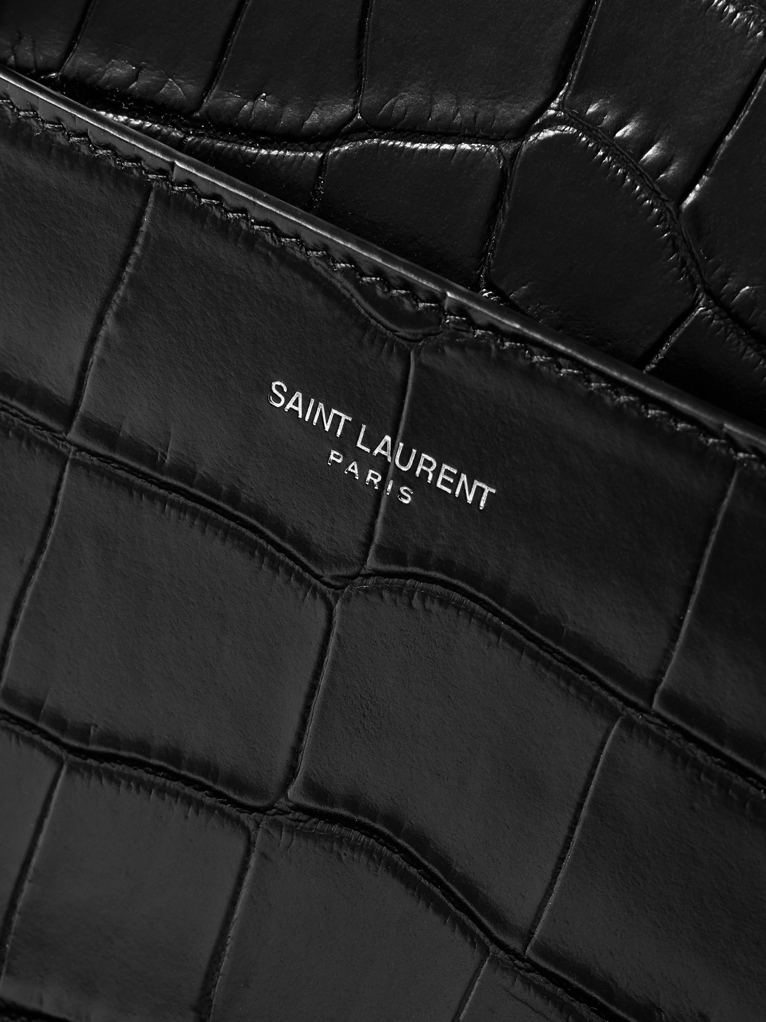 Croc-Effect Leather Briefcase Black - 4