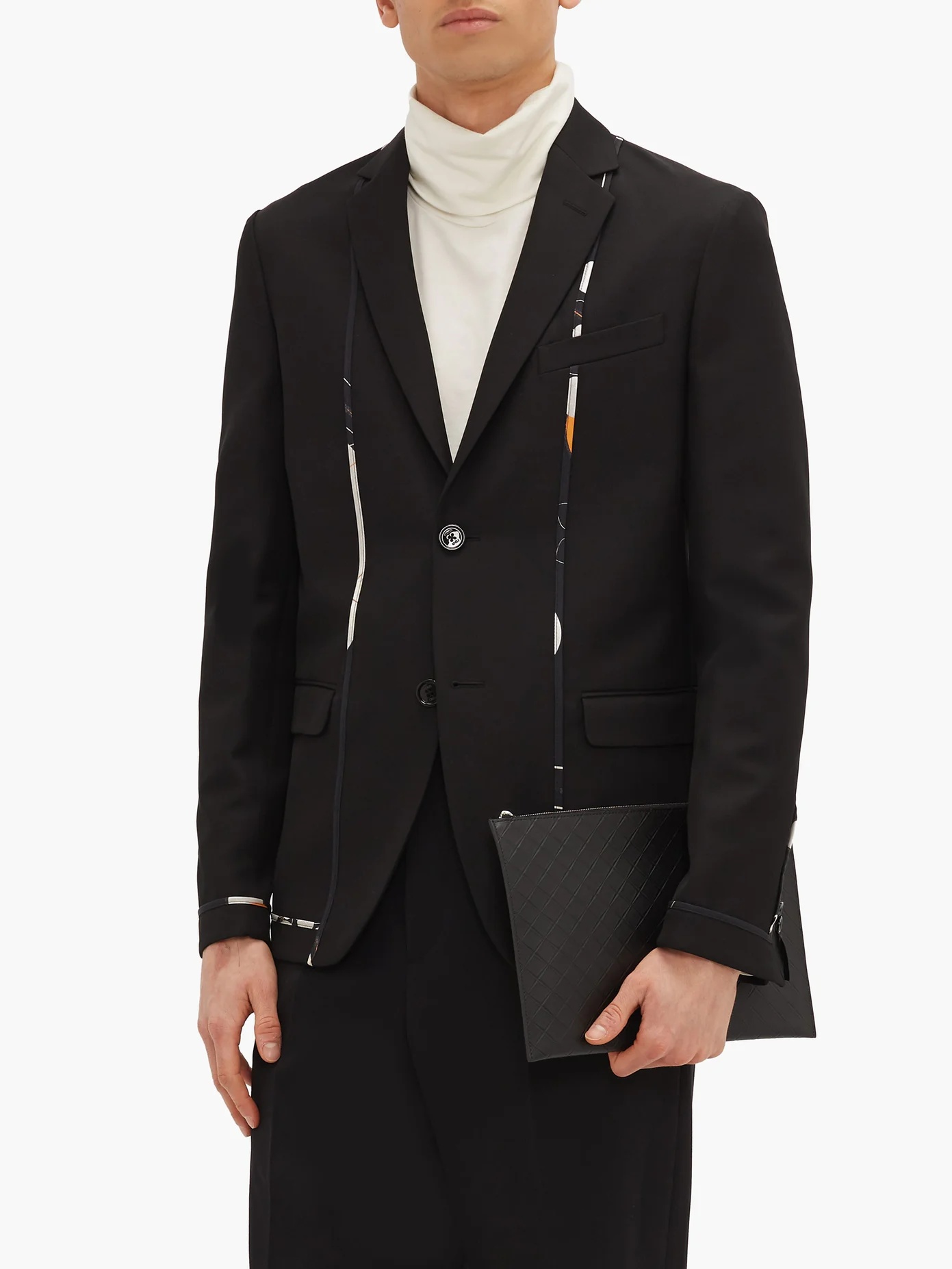 Single-breasted contrast-trim wool-twill jacket - 6