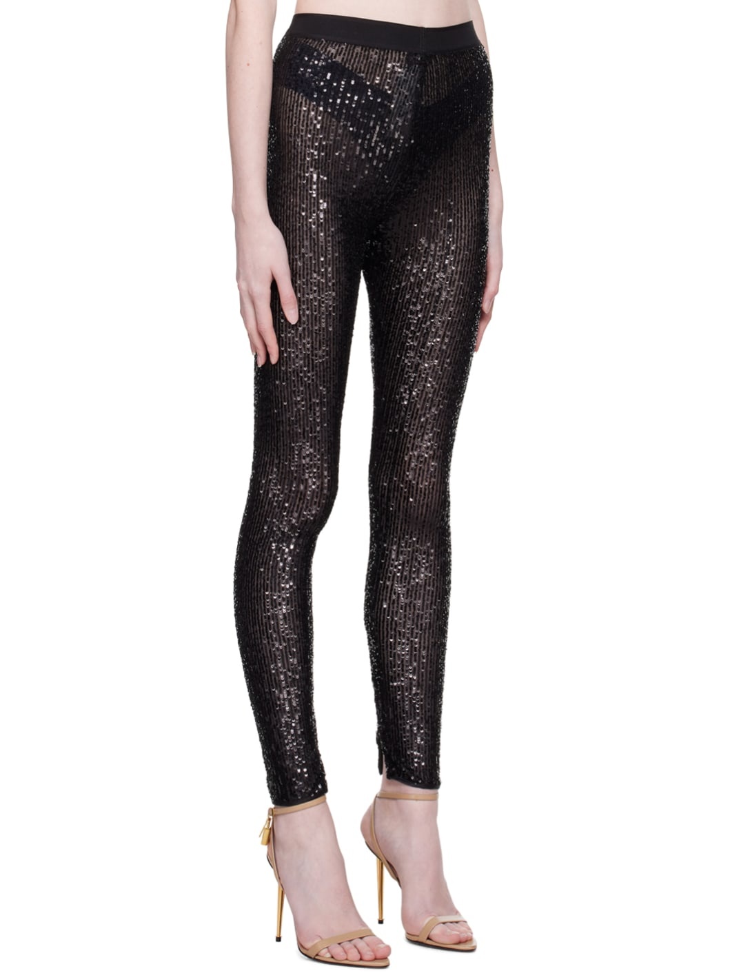 Black Sequinned Leggings - 2