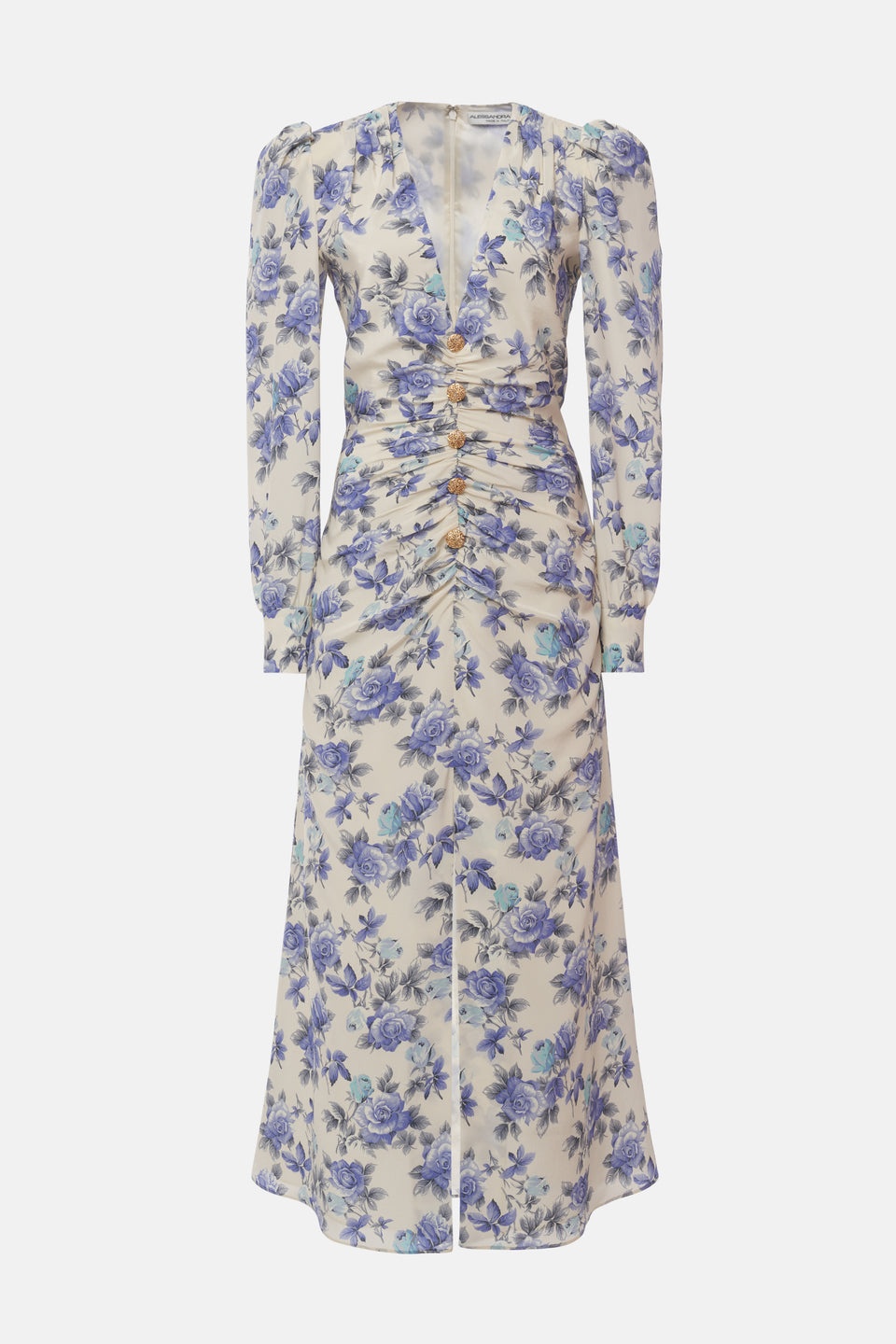ROSE PRINT SILK DRAPED DRESS WITH JWL BUTTONS - 1