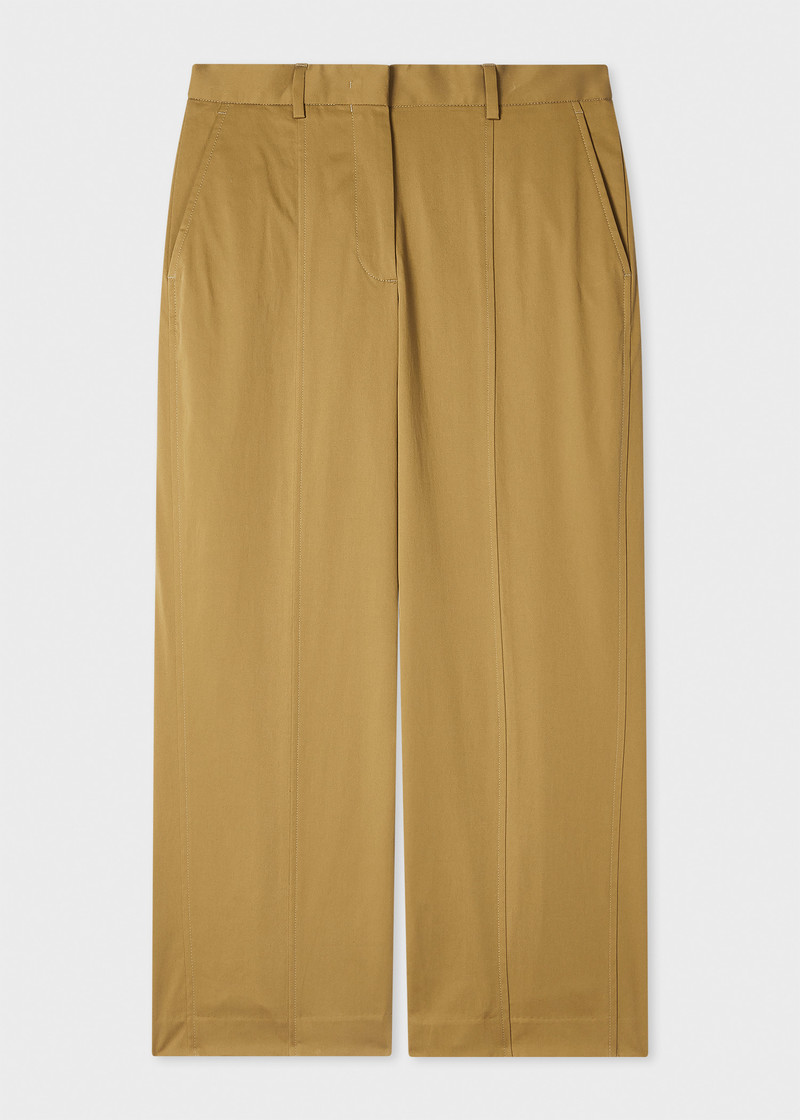 Women's Khaki Cotton Cropped Trousers 1