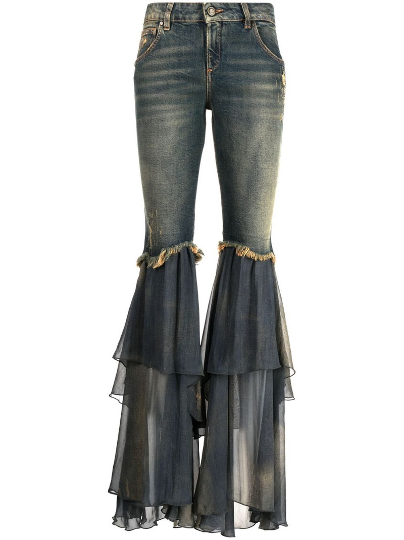chiffon-ruffled detailing flared jeans 1