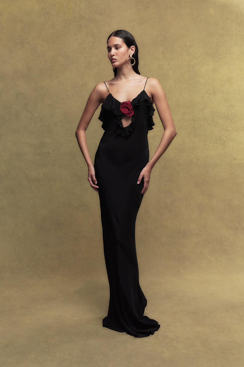 ESPERANZA CREPE DE CHINE MAXI DRESS IN BLACK 1