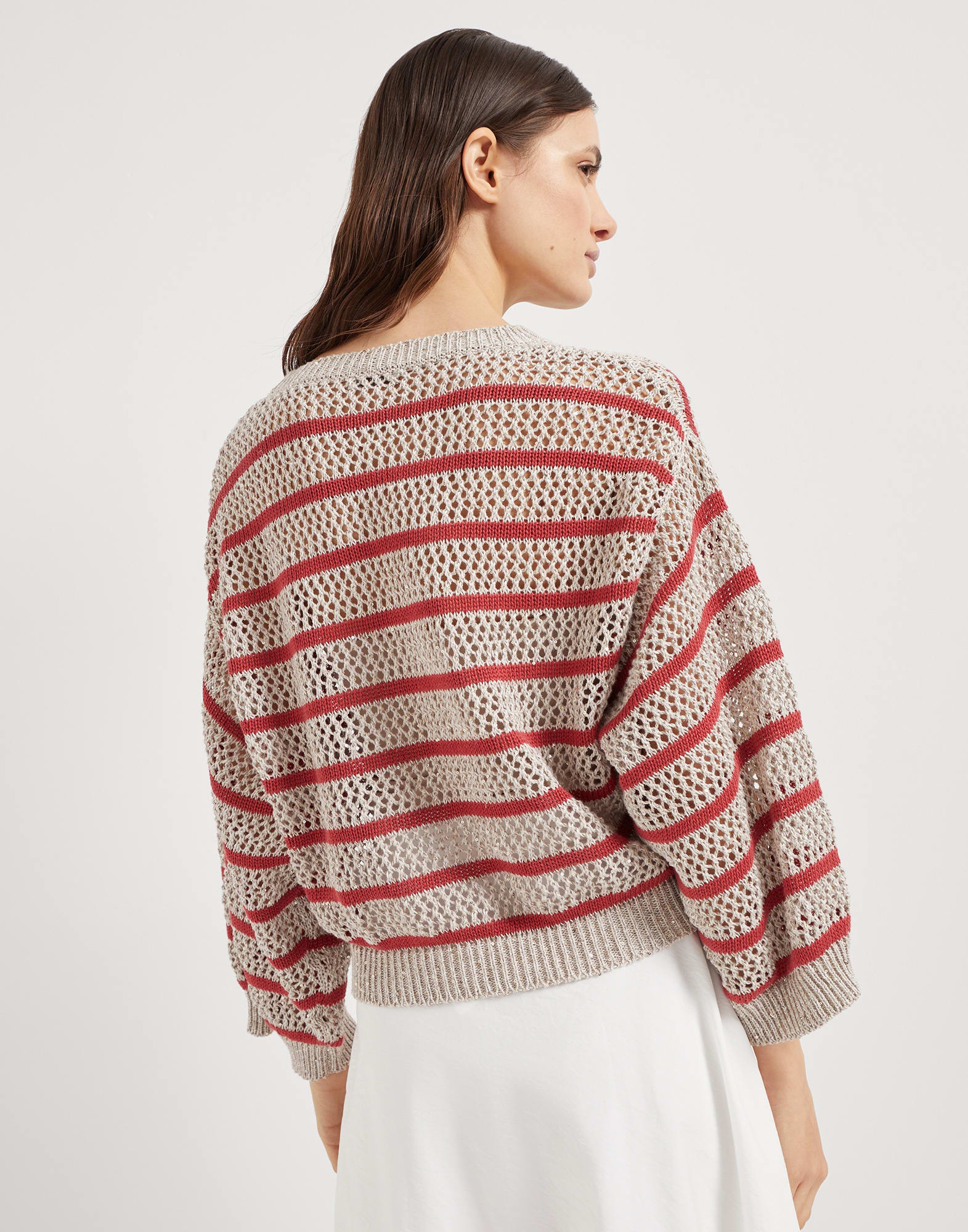 Linen dazzling striped net sweater - 2