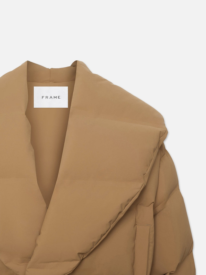 Cropped Shawl Puffer in Camel 4