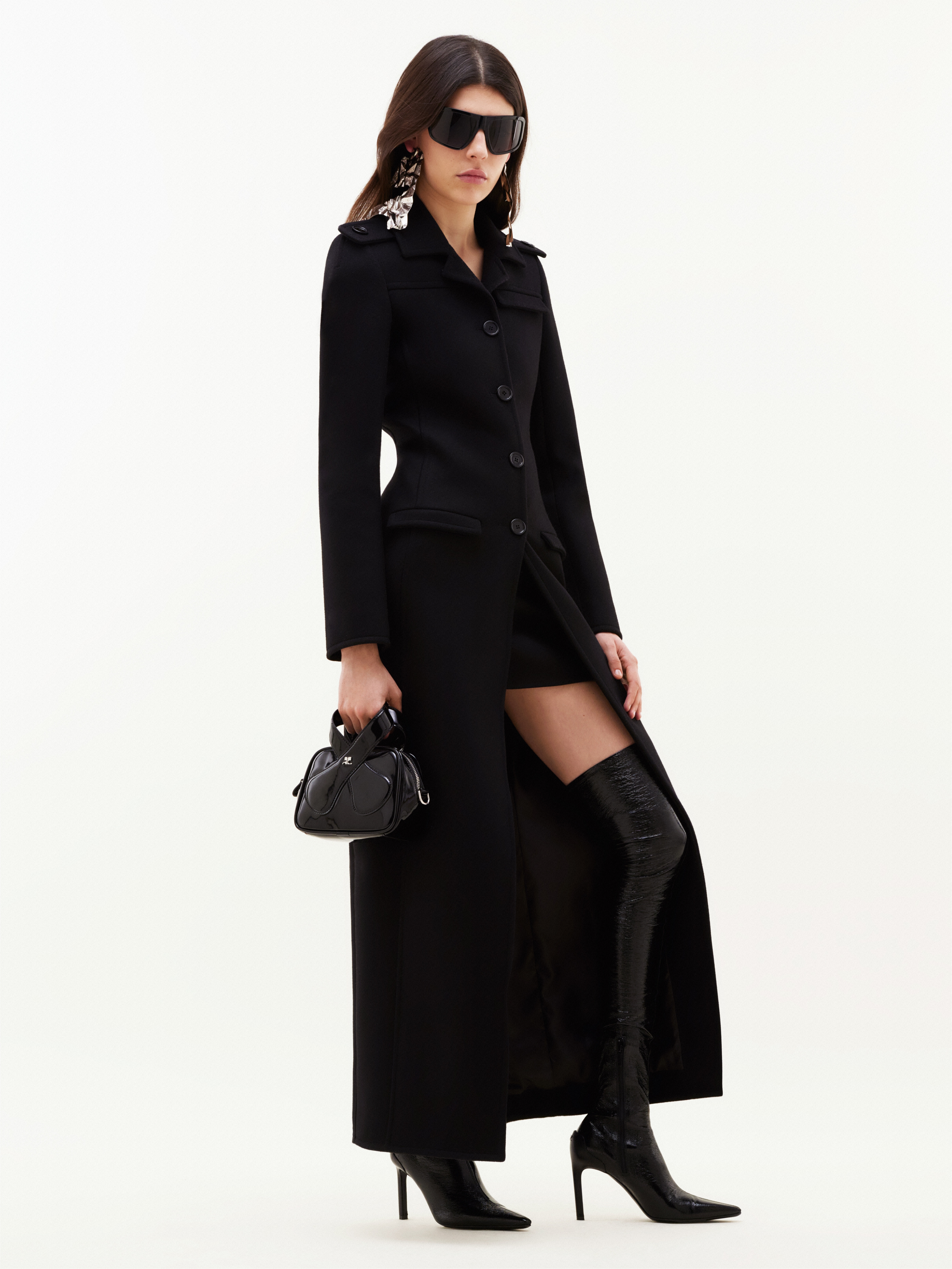 PADDED SHOULDERS WOOL COAT - 3
