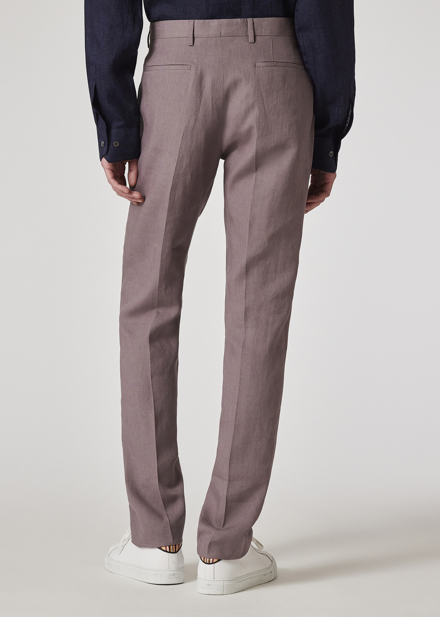 Dusty Mauve Linen Tapered-Fit Trousers - 4