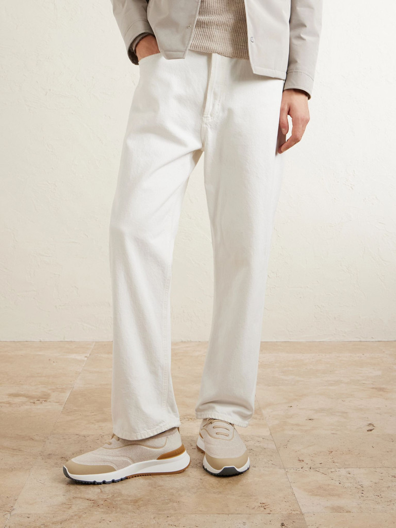 Brunello Cucinelli Stretch-Knit Sneakers Cream outlook