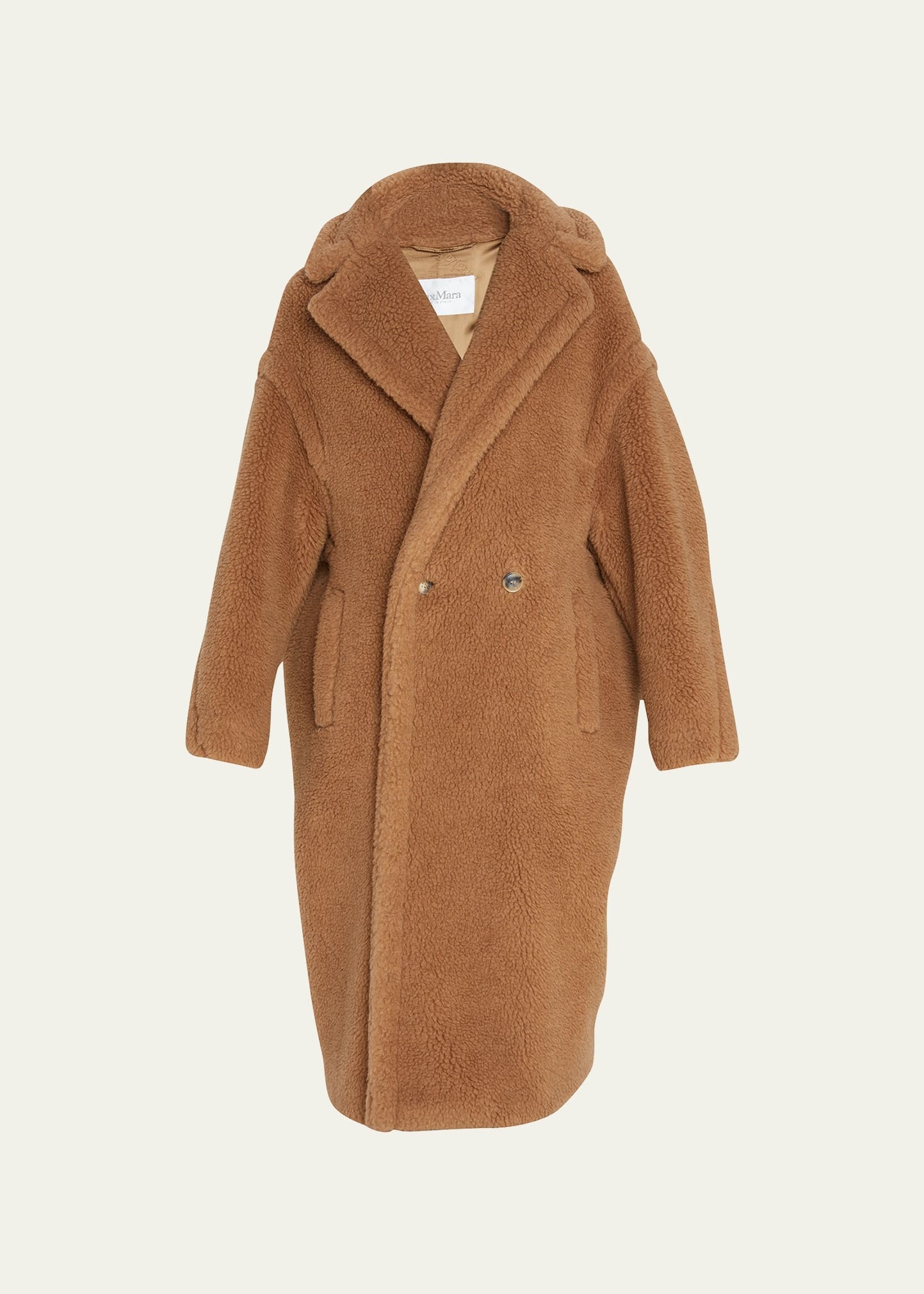 Double-Breasted Camel Hair Blend Teddy Coat - 1