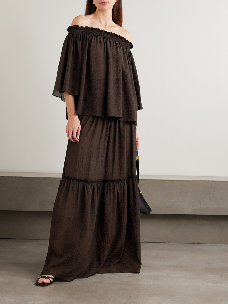 JOSEPH Emi Off-the-shoulder Shirred Seersucker Top outlook