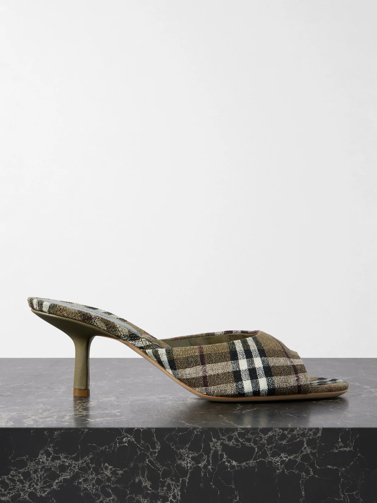 Checked Linen Mules - 1