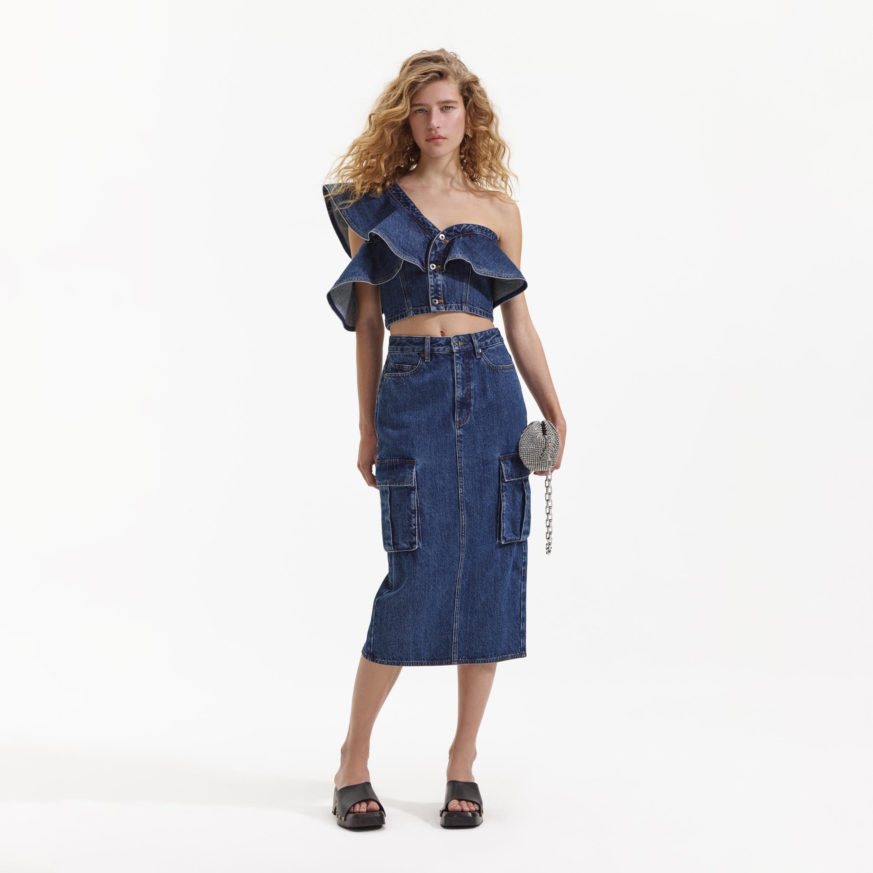 Denim Frill One Shoulder Top - 1