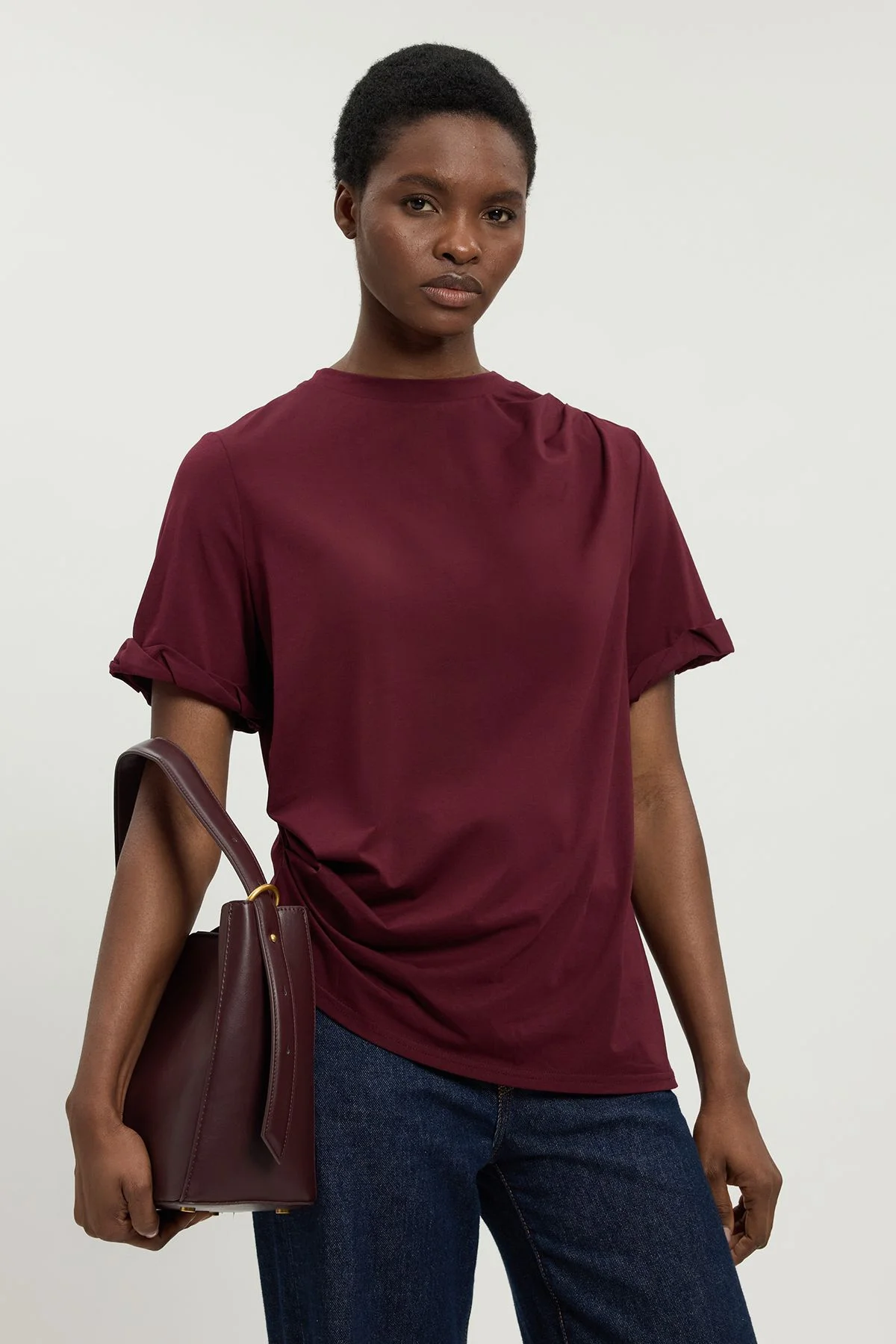 Cotton Jersey Gathered Detail T-Shirt - 1