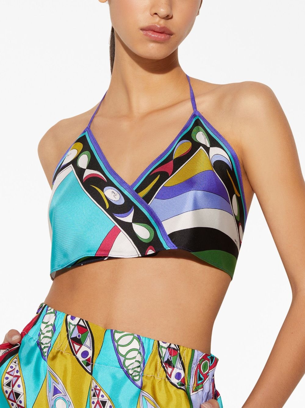 graphic-print silk cropped top - 5