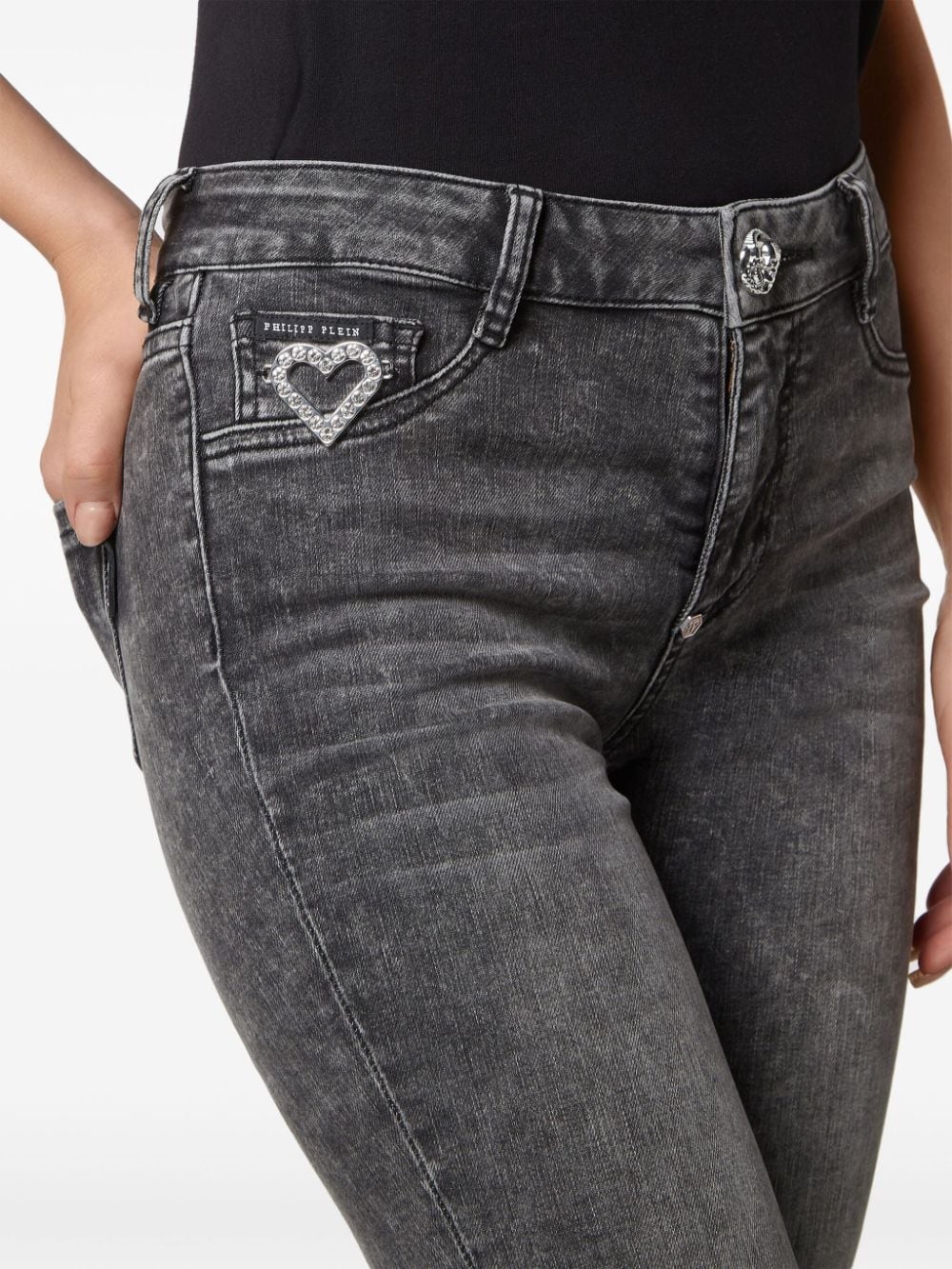 heart-plaque skinny-cut jeans - 2