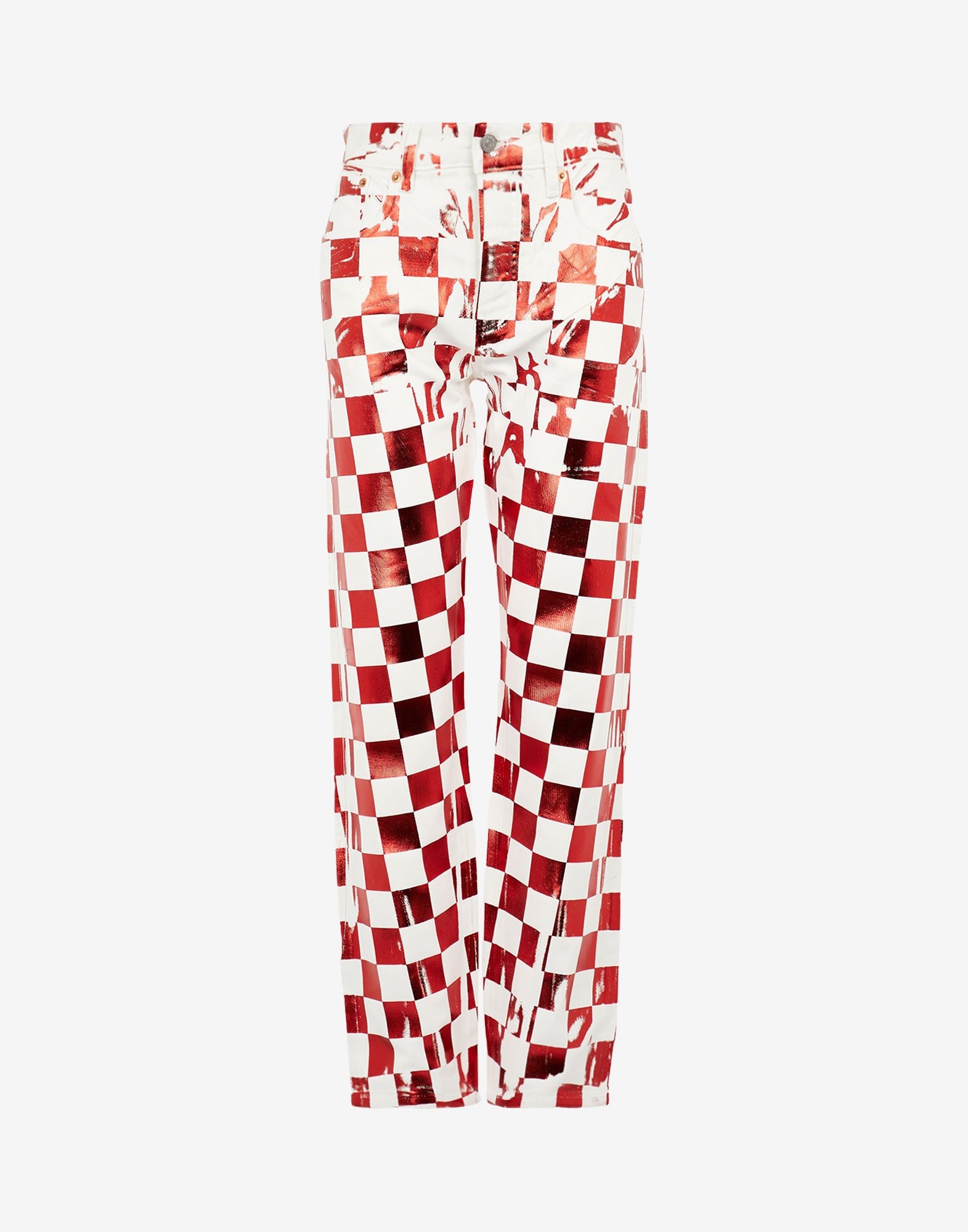 Mylar check print five-pocket denim pants - 1