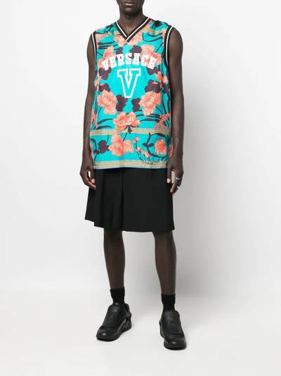 VERSACE floral-print logo top outlook