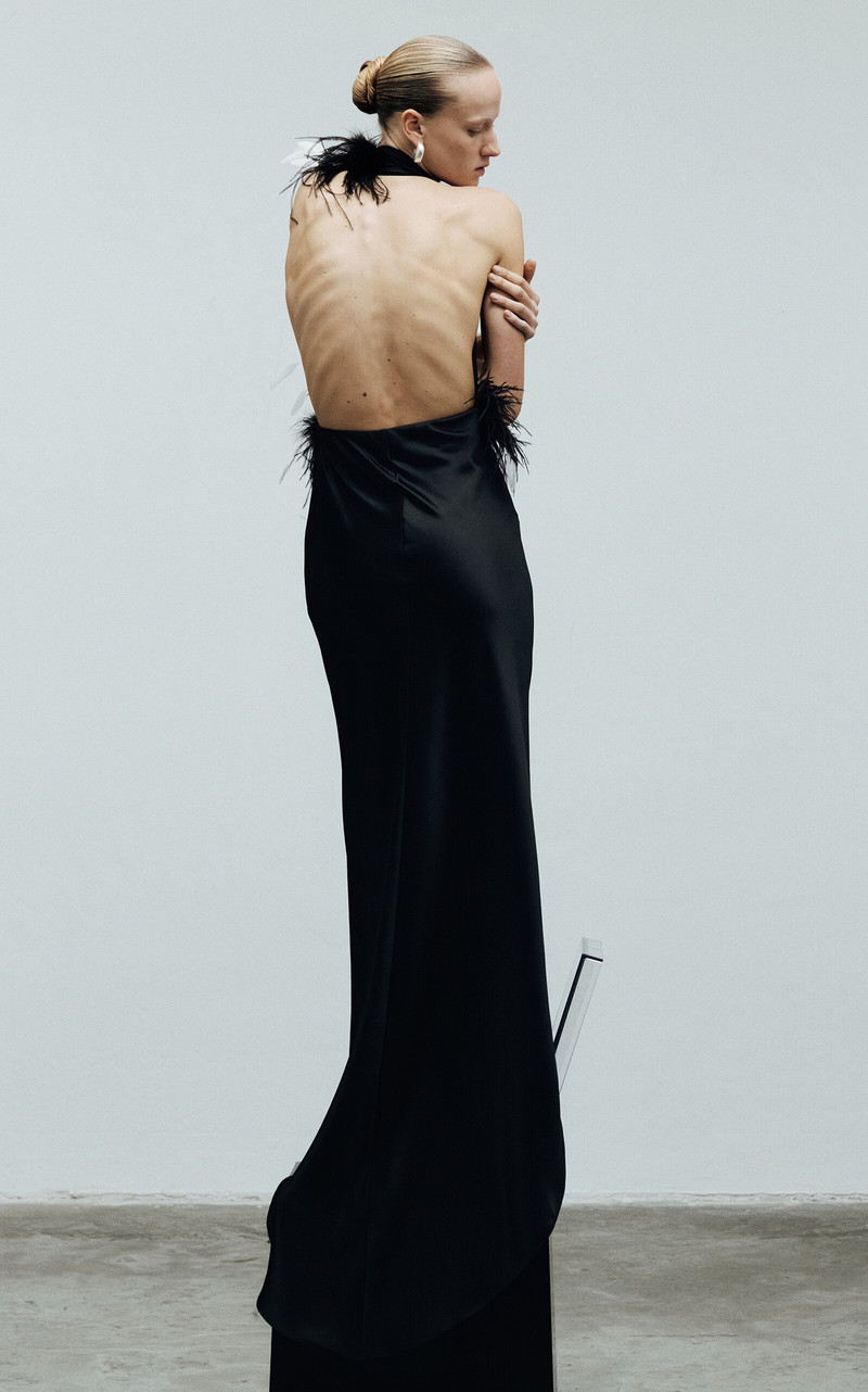 Carey V-Neck Feathered Maxi Dress black 3