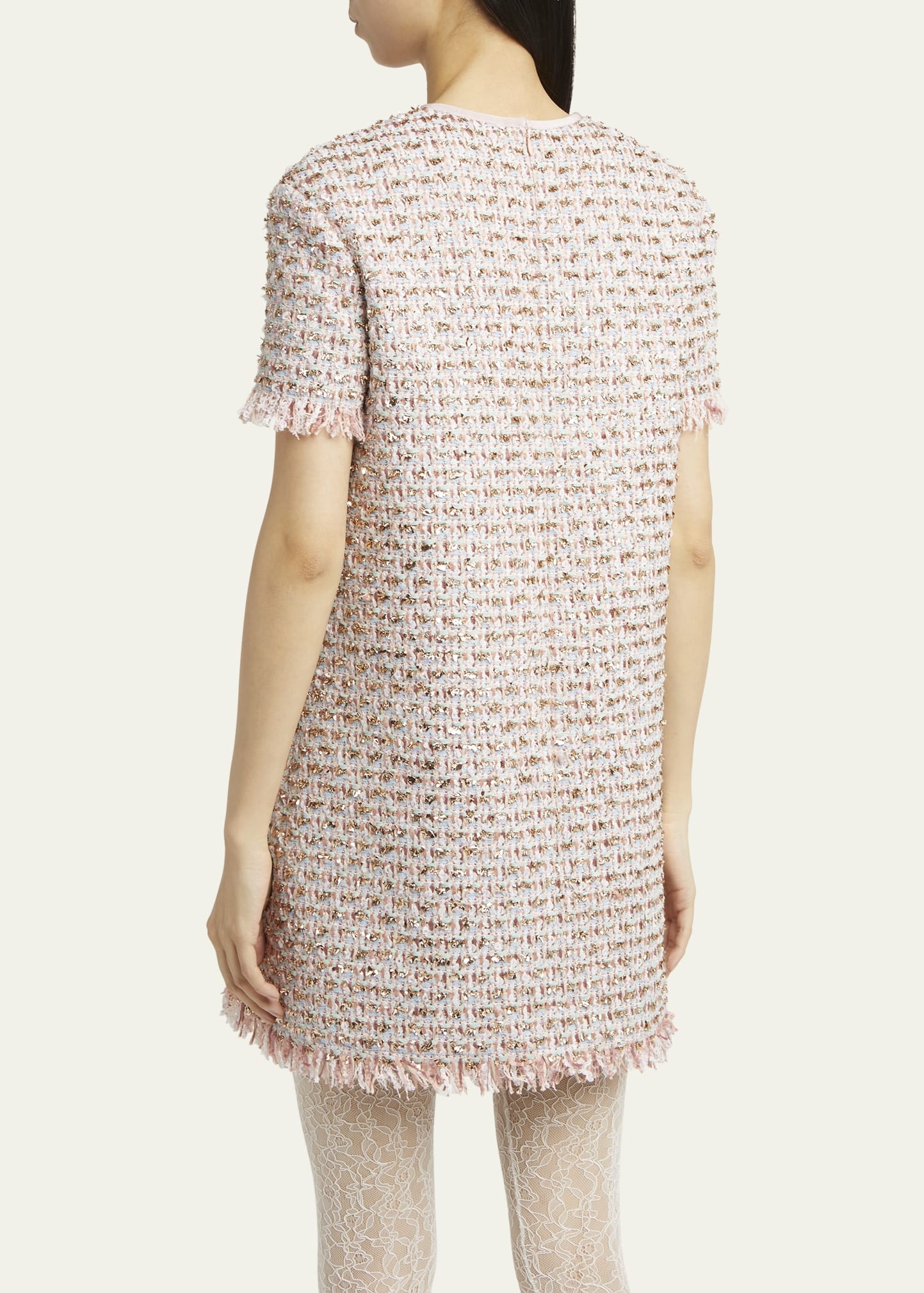Ribbon Tweed Frayed Mini Dress - 3