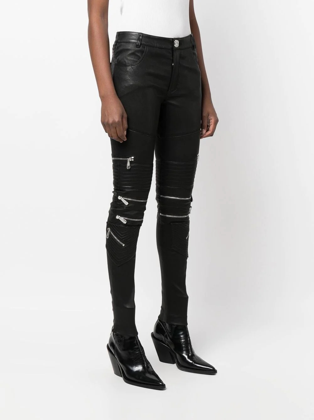 lambskin skinny-fit zipped trousers - 3