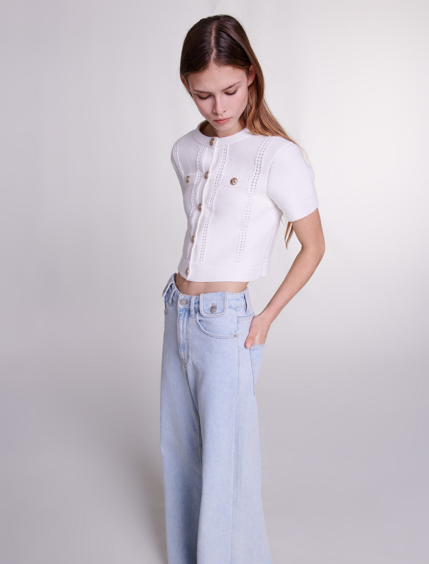 Short-sleeved knit cardigan - 7