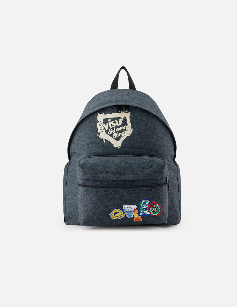 Faux Sticker Logo Print Denim Backpack 1