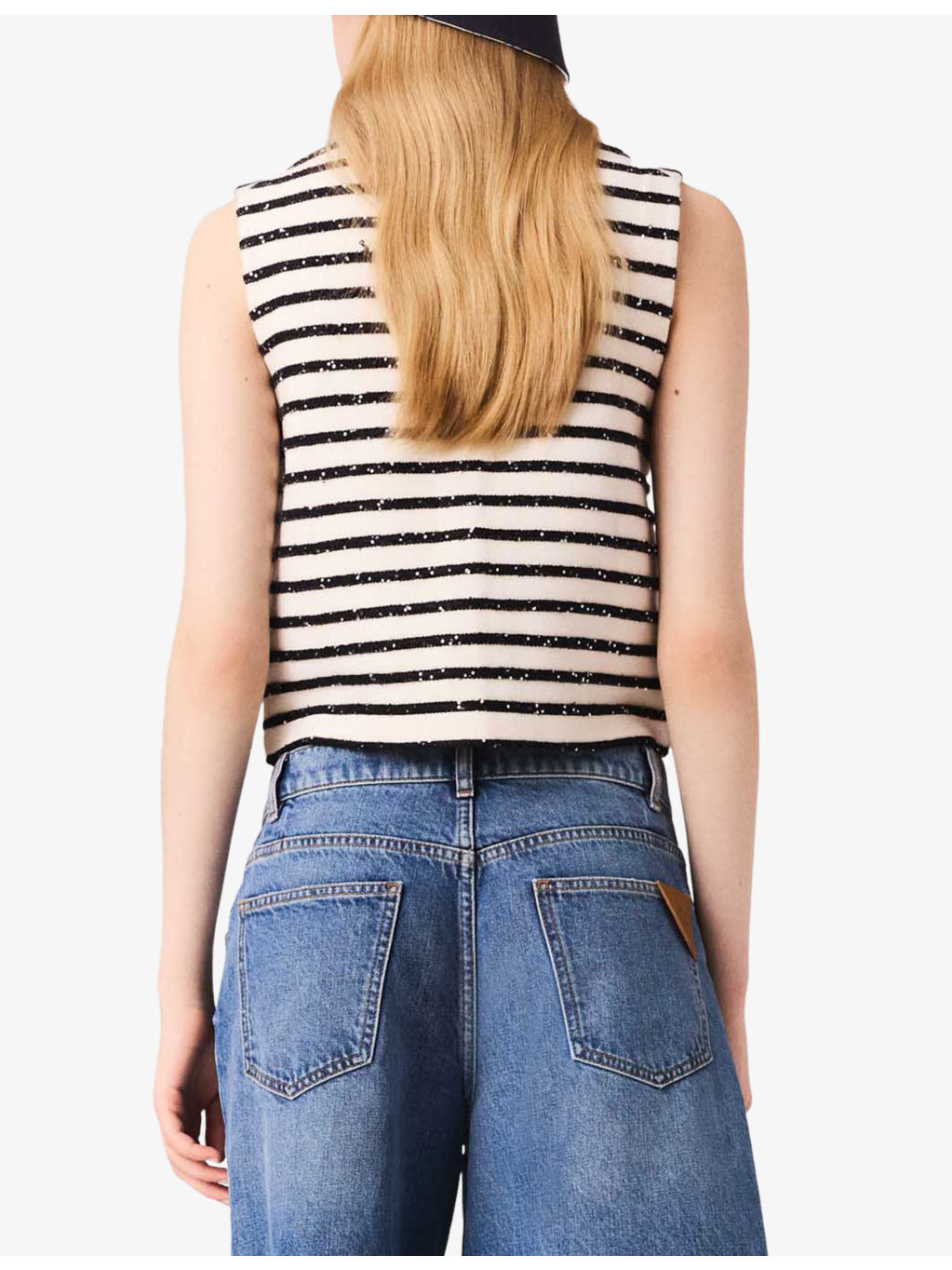 Striped Rhinestone-Embellished Knitted Top - 4