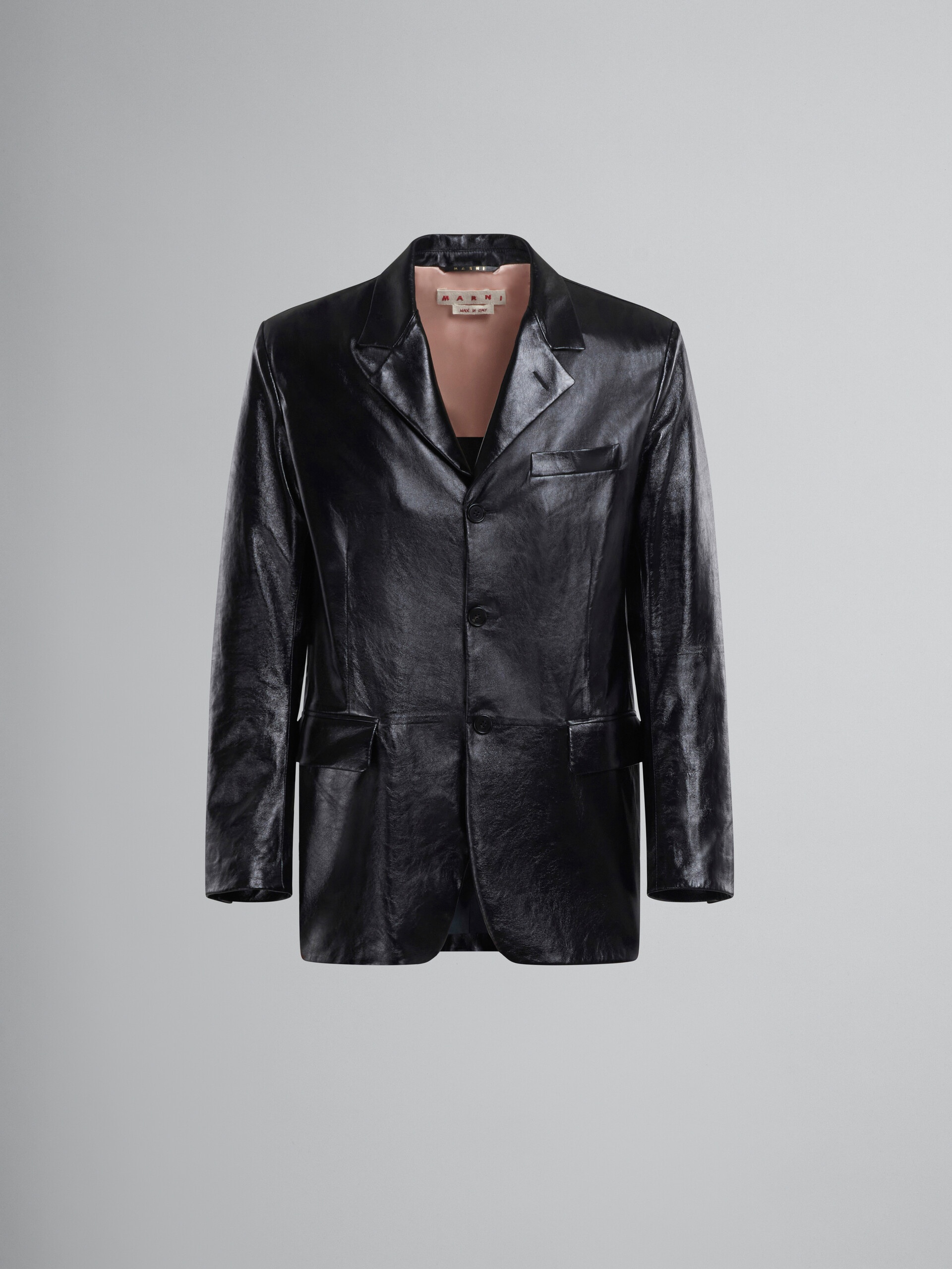 BLACK SINGLE-BREASTED BLAZER IN ULTRALIGHT NAPLAK LEATHER - 1