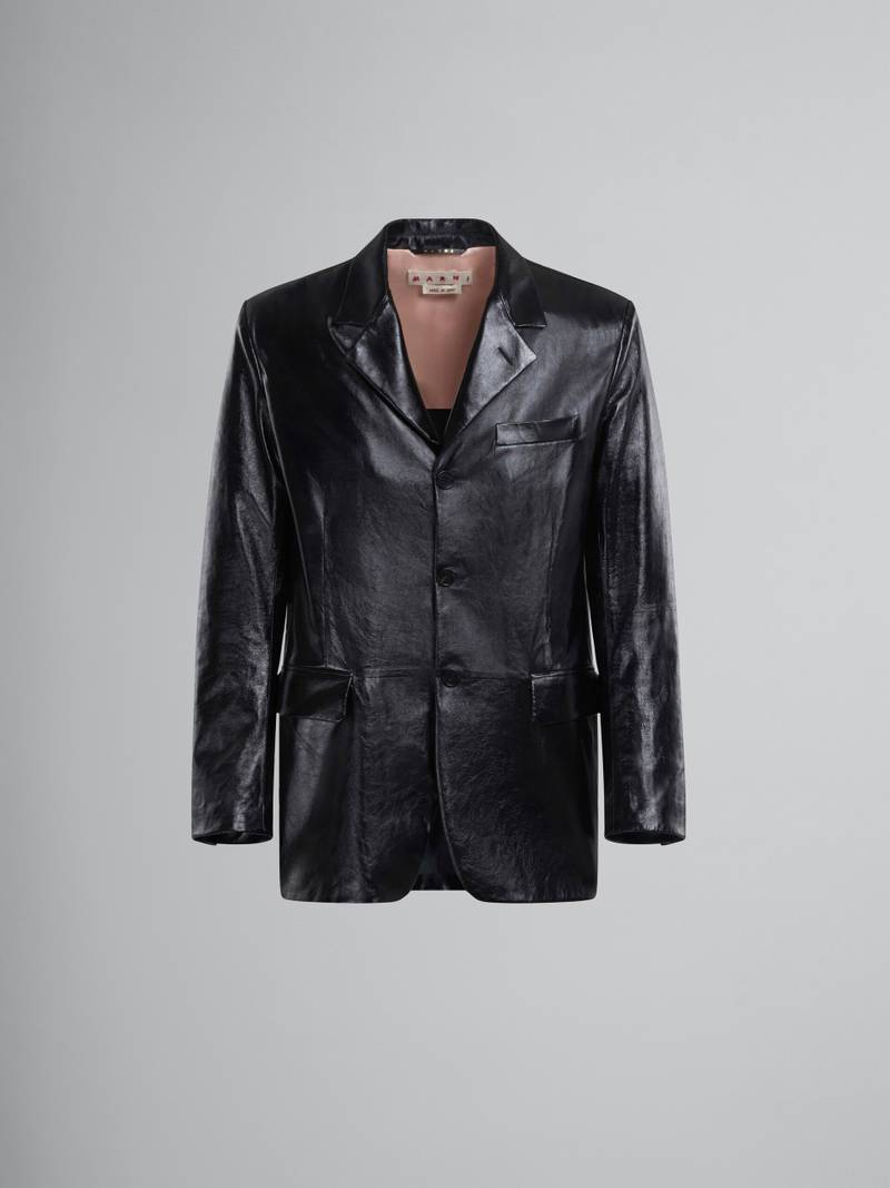 BLACK SINGLE-BREASTED BLAZER IN ULTRALIGHT NAPLAK LEATHER 1