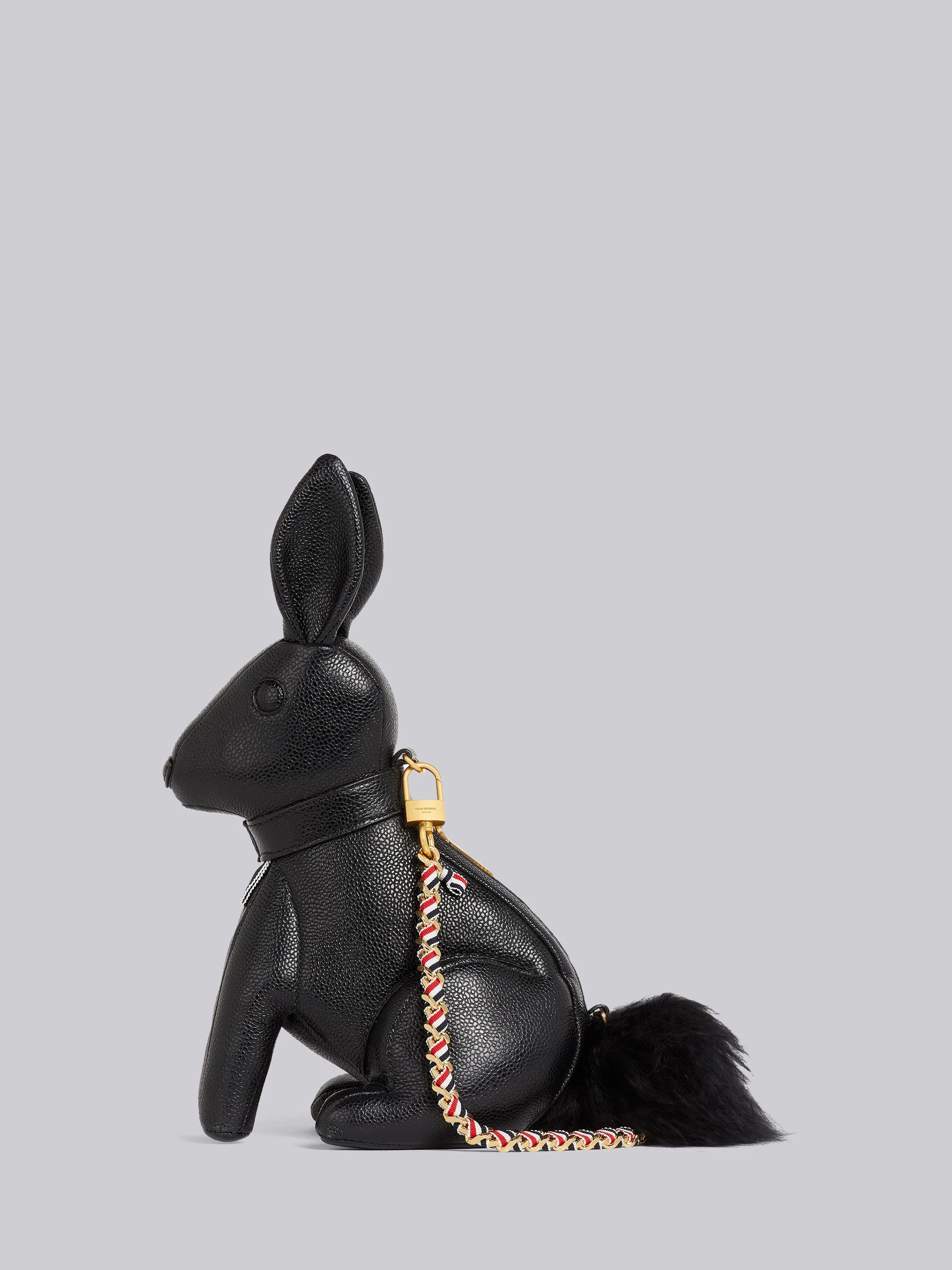 Black Pebbled Calfskin Small Grosgrain Woven Chain Rabbit Bag - 1