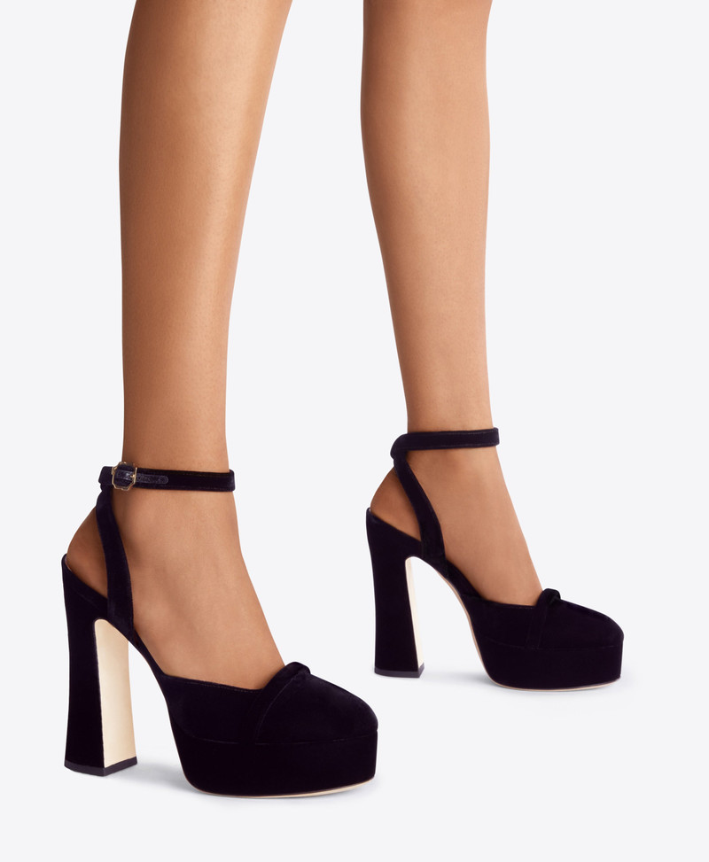 Mora 125 - Black Velvet Ankle Strap Sandals 5
