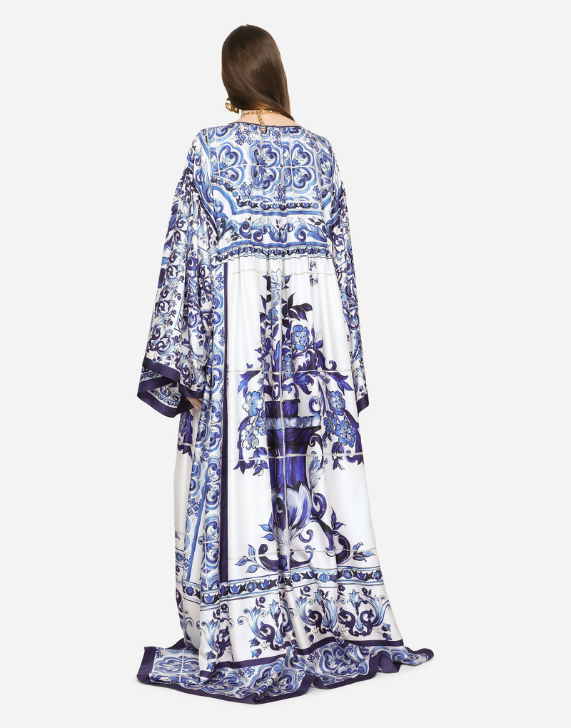 Silk twill caftan with majolica print 3