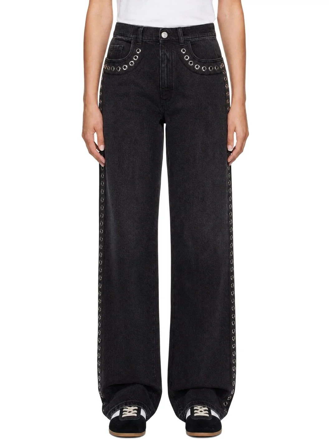 Black Studded Slightly Flare Jeans - 1