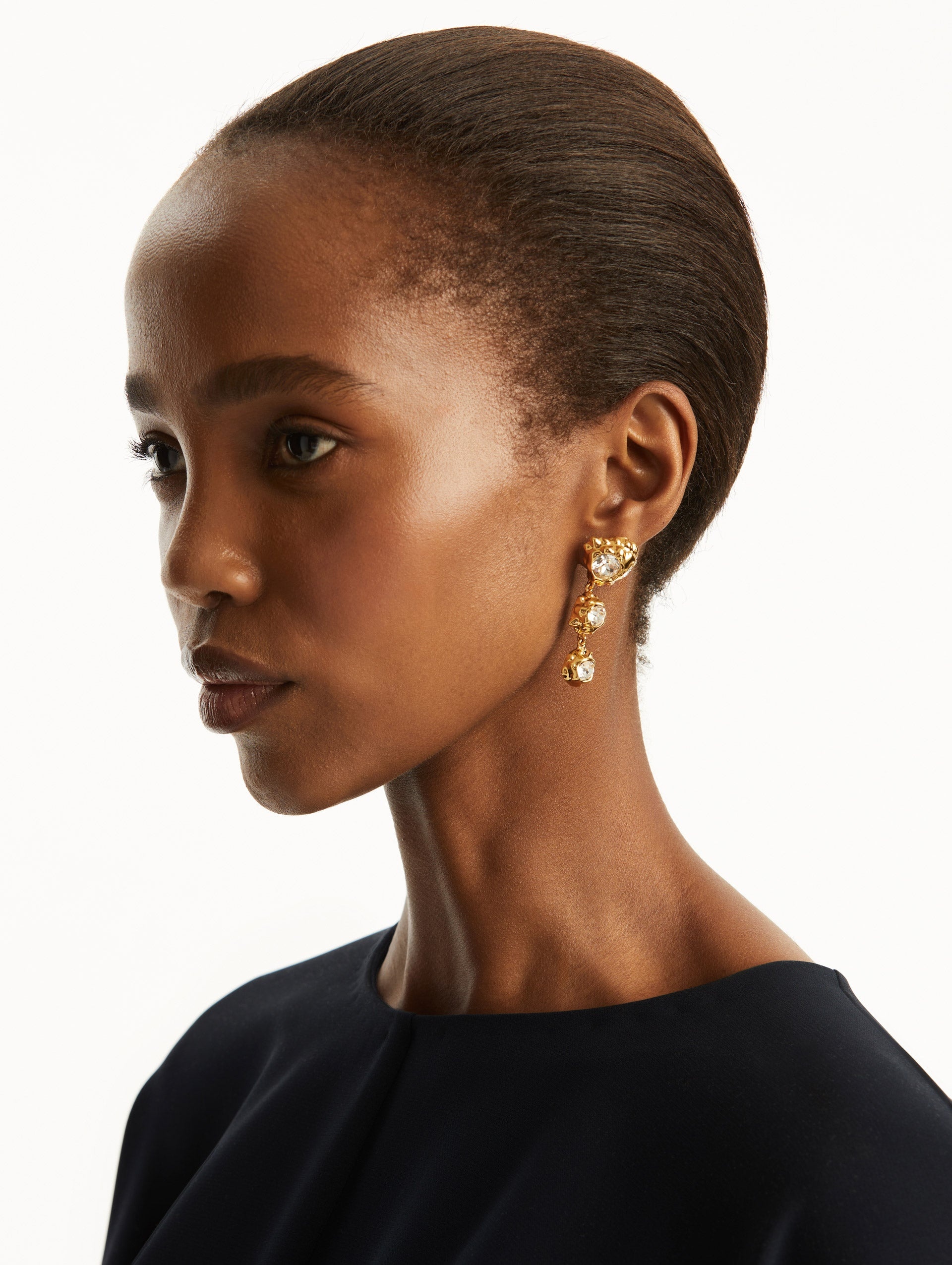 TEXTURED METAL TRIPLE DROP EARRINGS - 2
