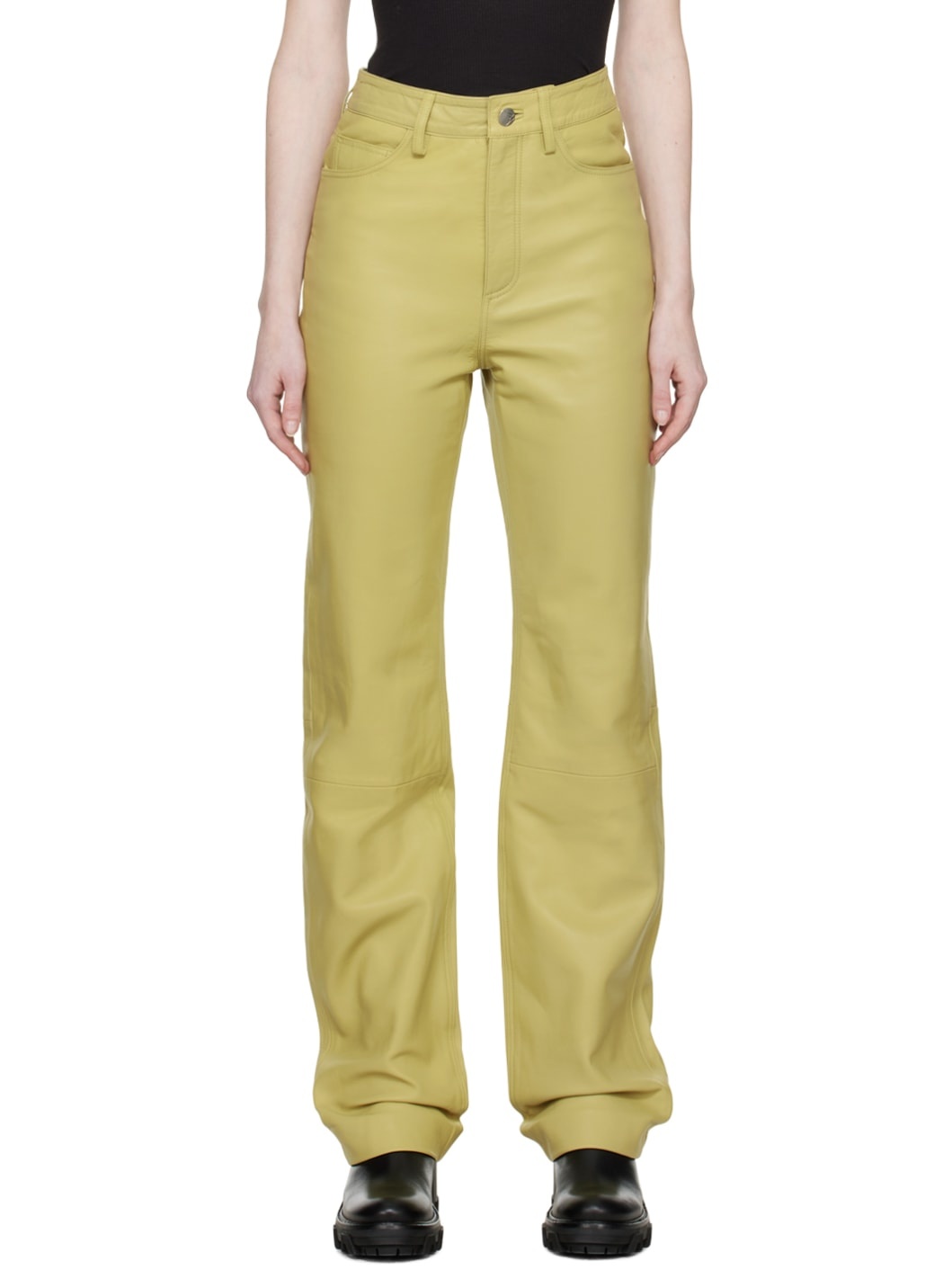Green Straight-Leg  Leather Pants - 1