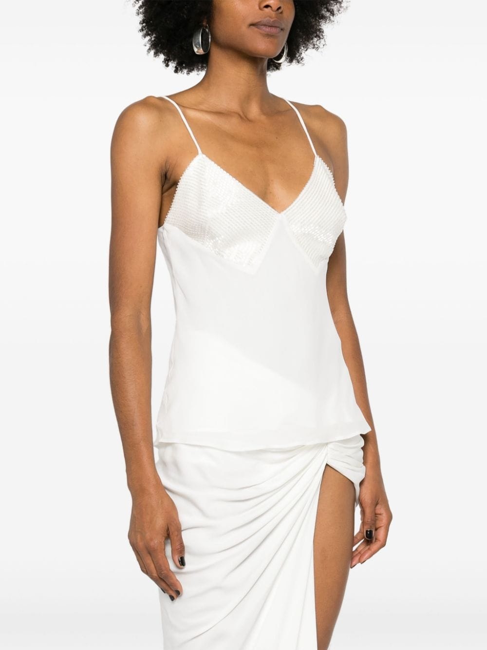 bead-detail silk tank top - 3